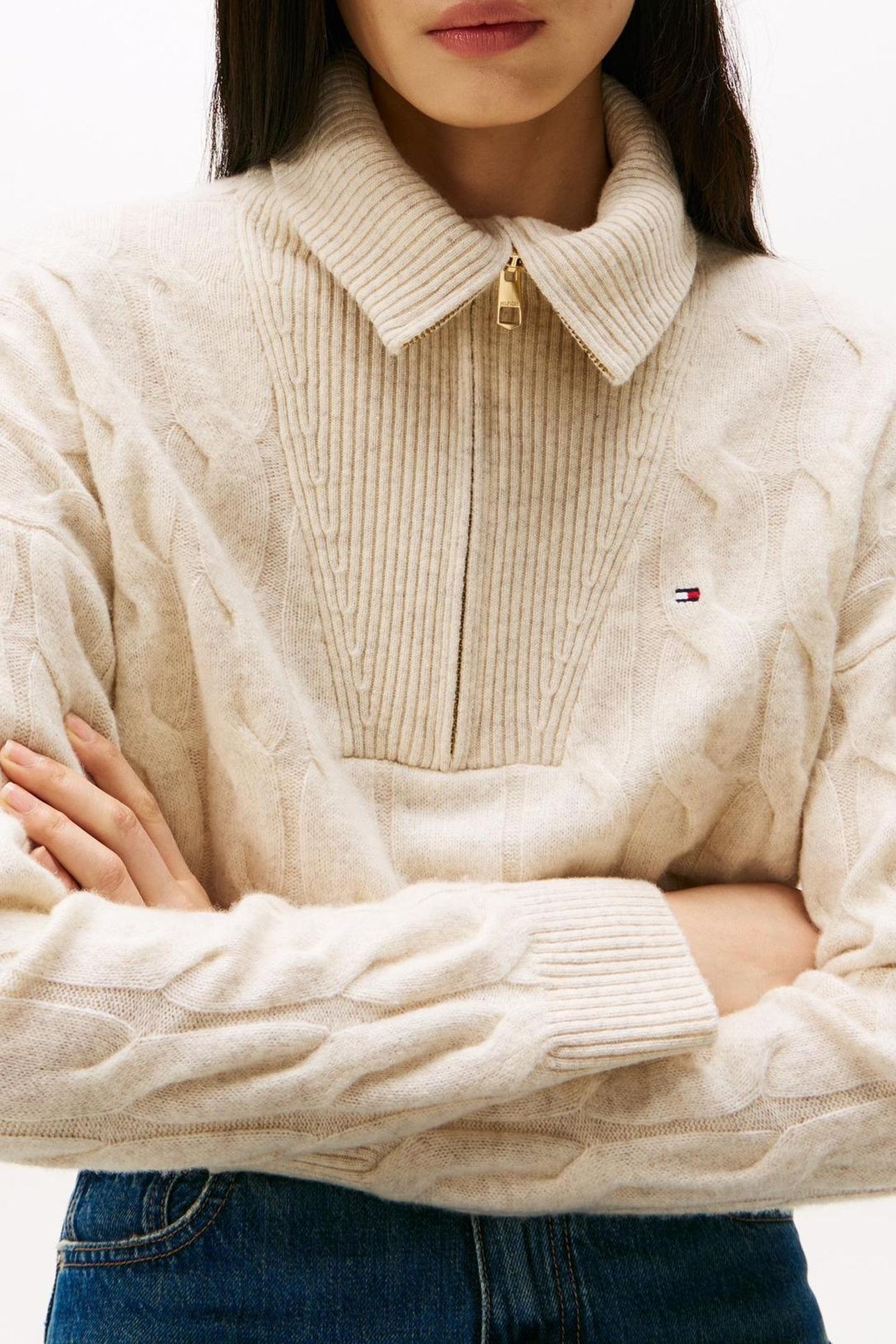 SOFT WOOL CABLE 1/2 ZIP HEATHER OATMILK 5