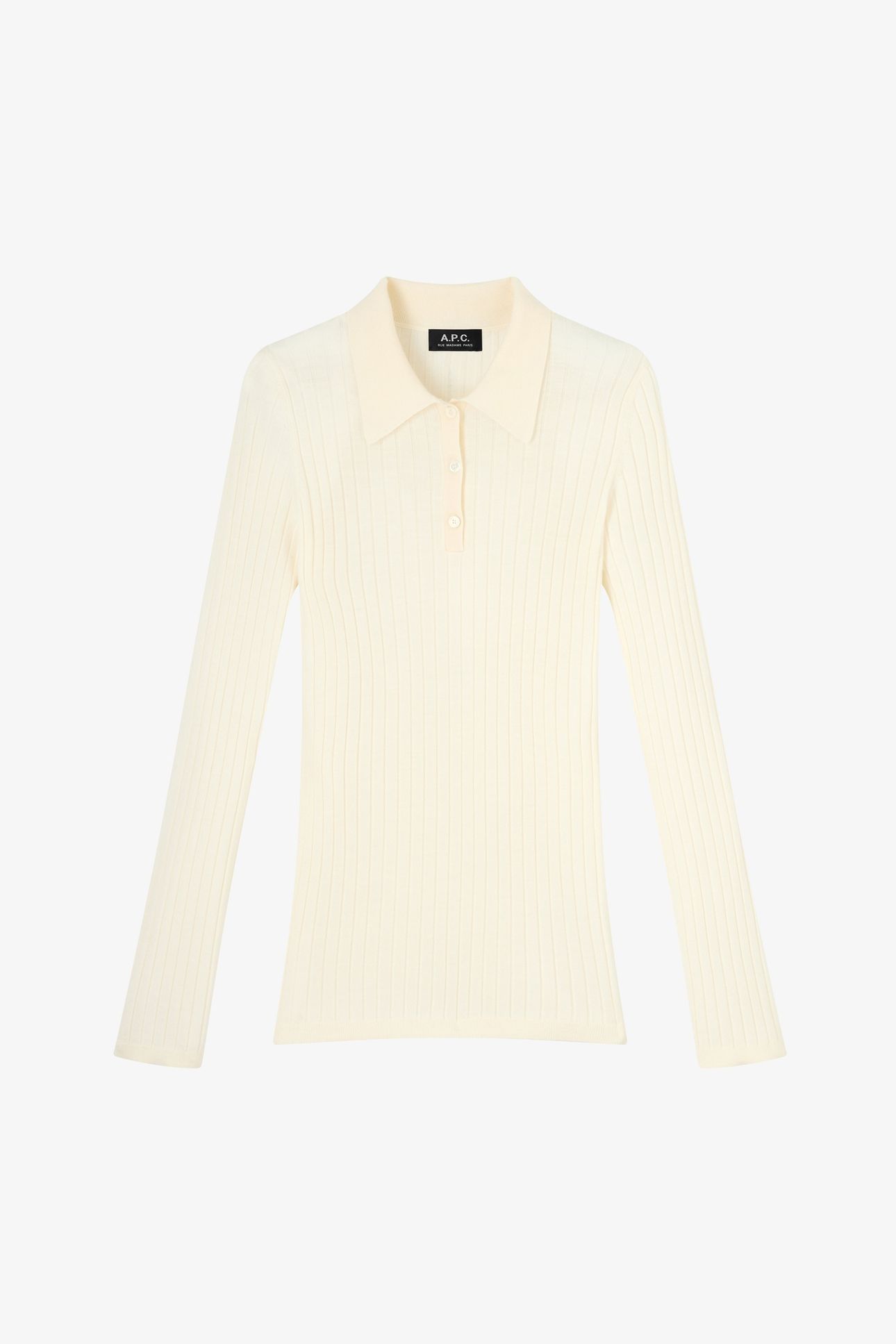 SWEATER SMALL-RIB POLO COLLAR ECRU 3
