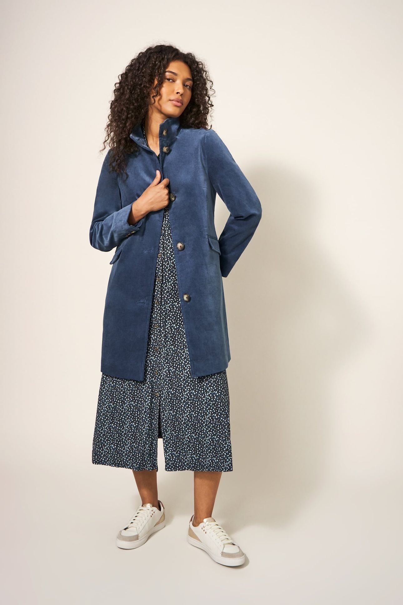 KARLA VELVET COAT DUSTY BLUE 1