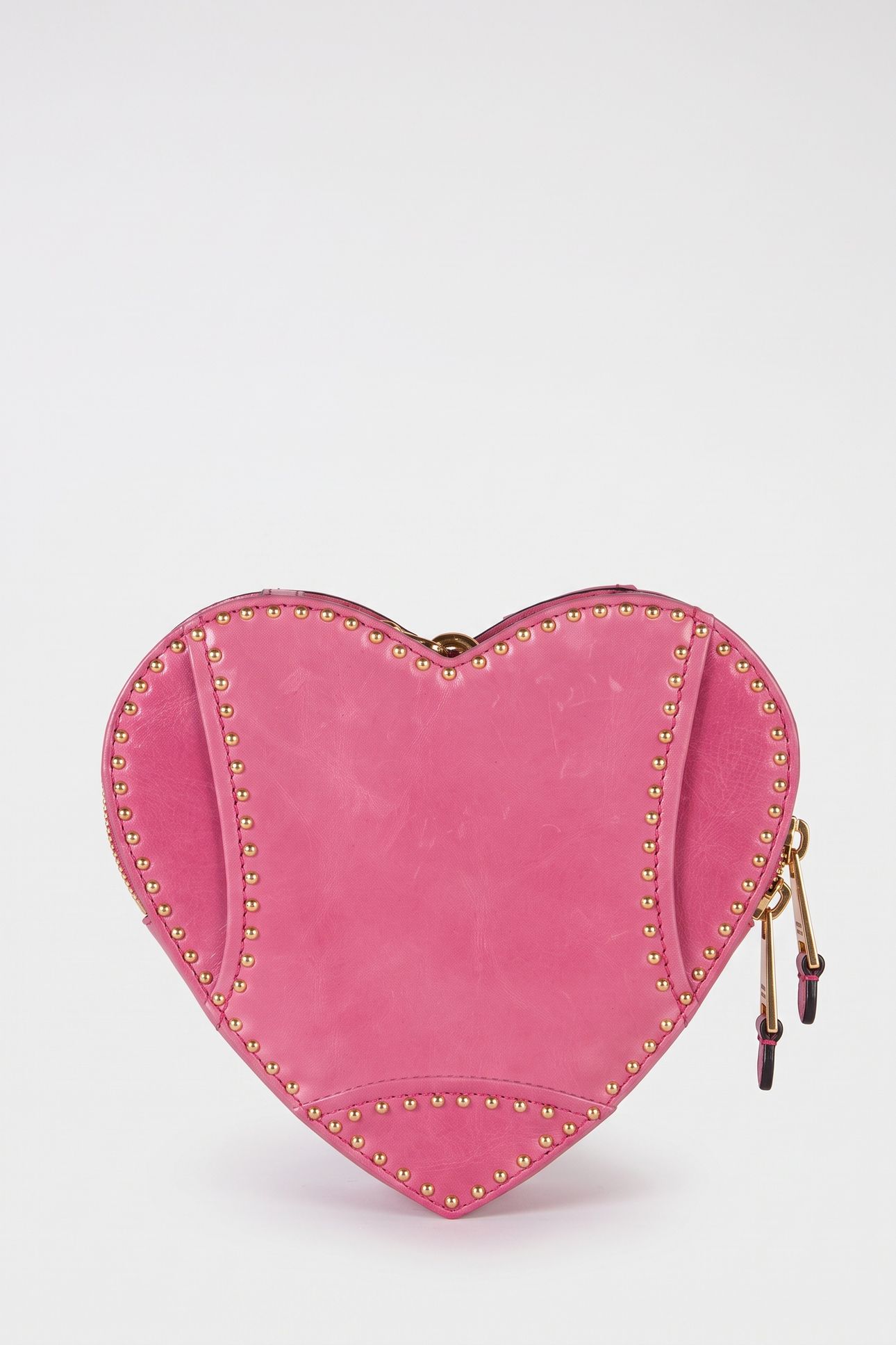HEART BAG IN SHINY CALFSKIN WITH STUDS PINK 2