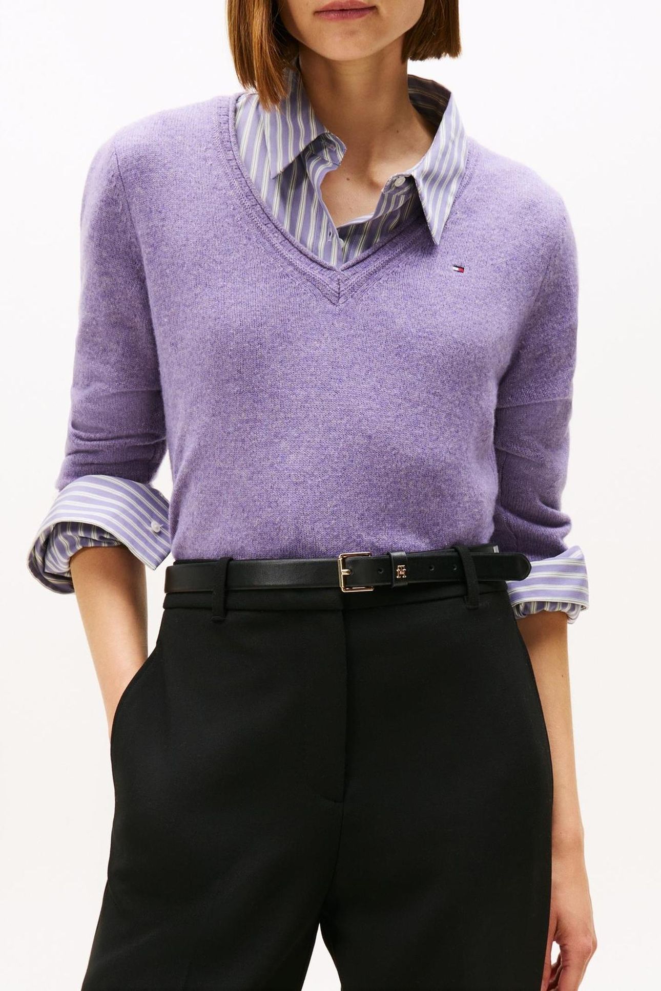 SOFT WOOL V-NECK LOOSE SWEATER LILAC HEATHER 1