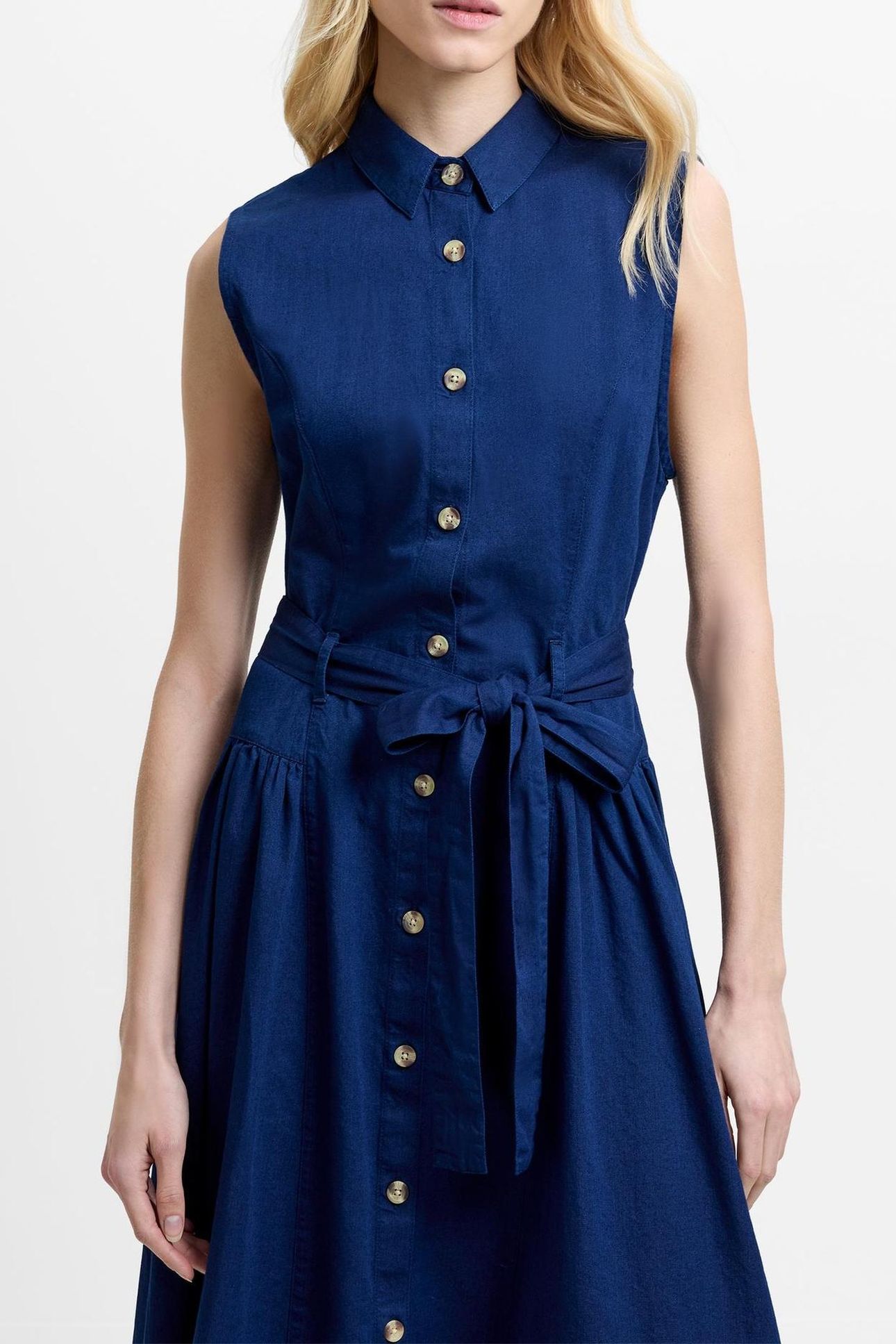 ZAVES CHAMBRAY BELTED MIDI DRS DARK WASH 5
