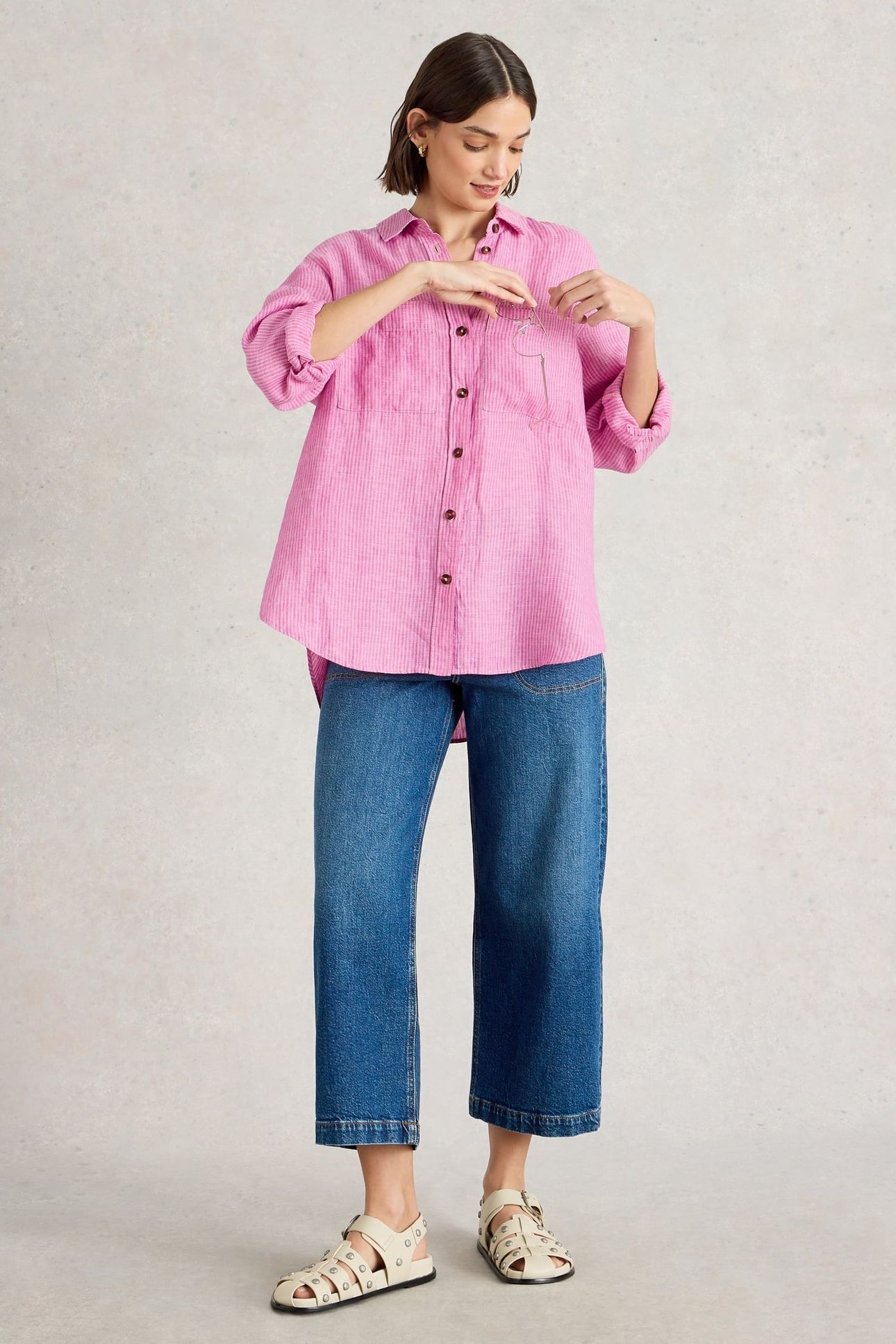 LYDIA LINEN SHIRT PINK MULTI 1