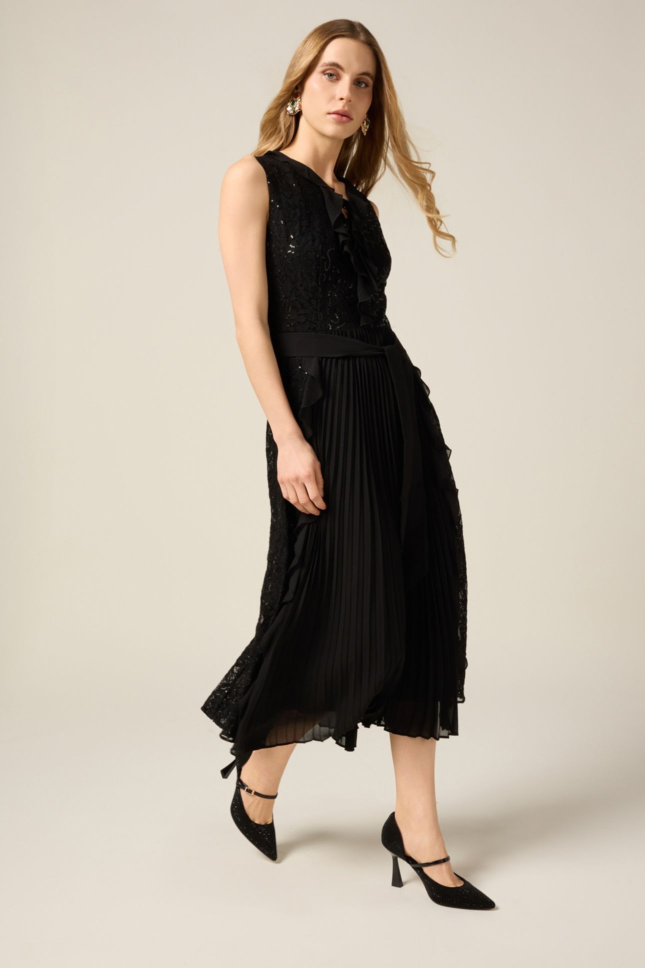 MIDI DRESS WITH RUFFLES AND SEQUINS BLACK 2