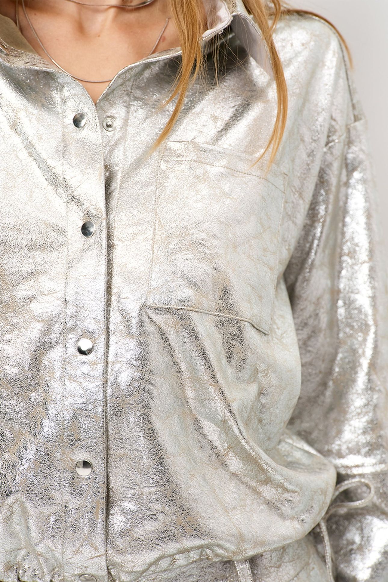 NIKTA METALLIC FAUX LEATHER SHIRT SILVER 6