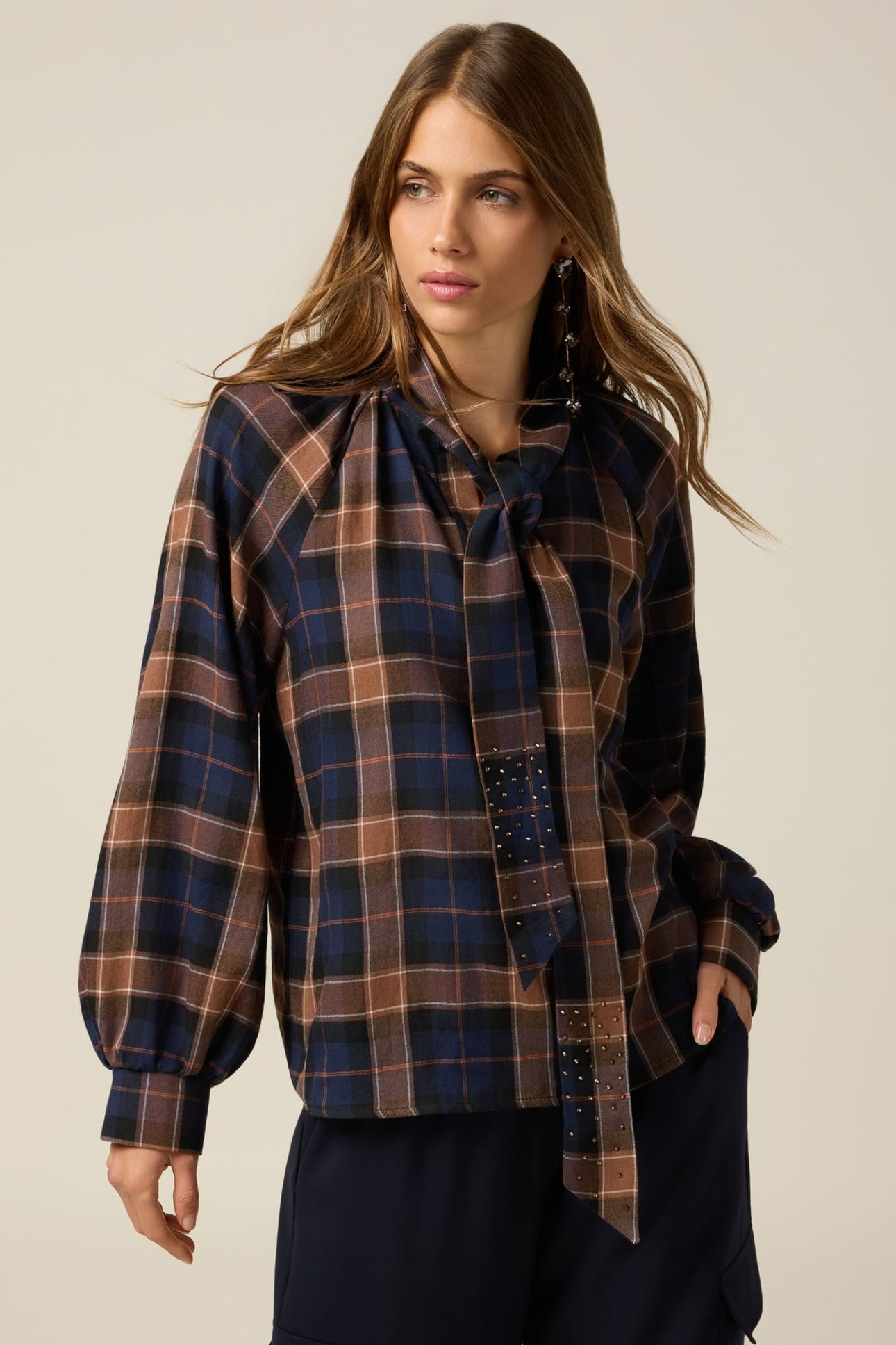 CHECK SHIRT WITH BOW BROWN 1