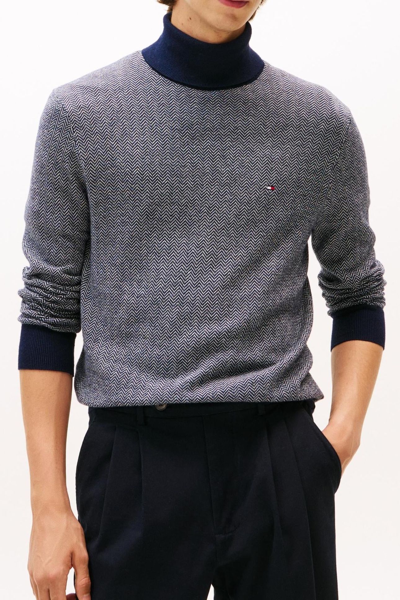 PIMA COTTON CASHMERE HERRINGBONE DESERT SKY/IVORY PETAL 1