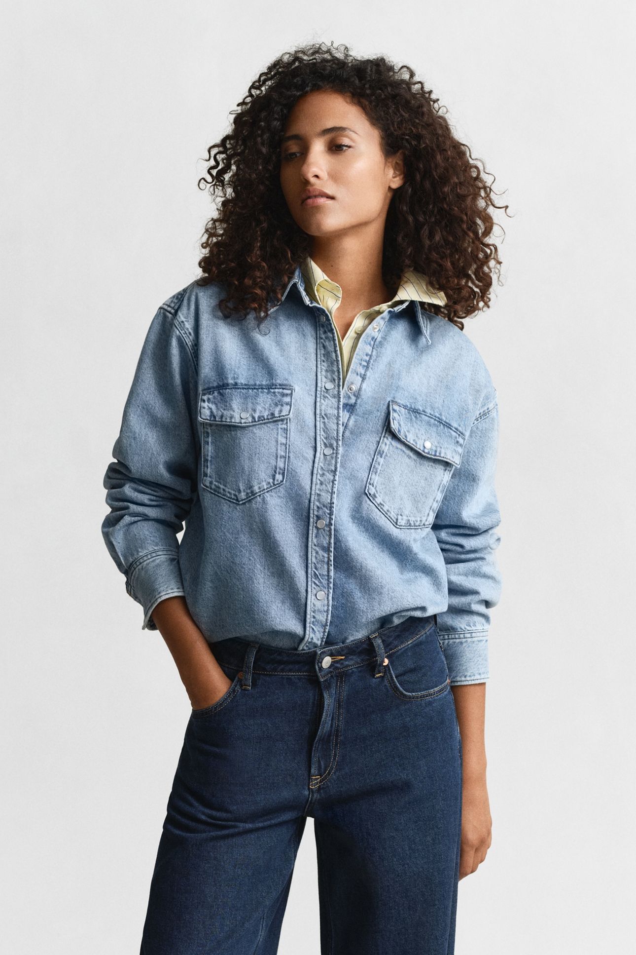 REL DENIM POCKET LS SHIRT MID BLUE WORN IN 1