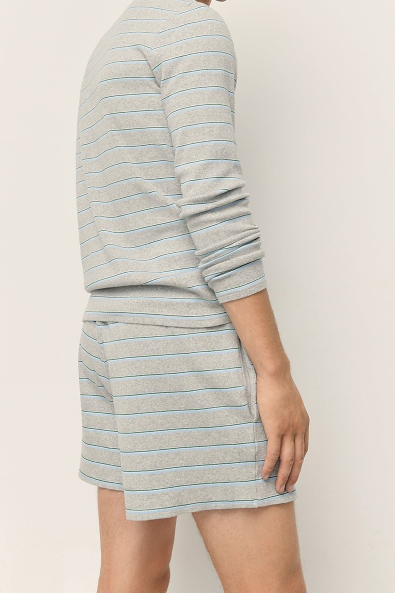 URYSTREET LONG-SLEEVE T-SHIRT GRIS CHINE RAYE VERT ET BLEU 2
