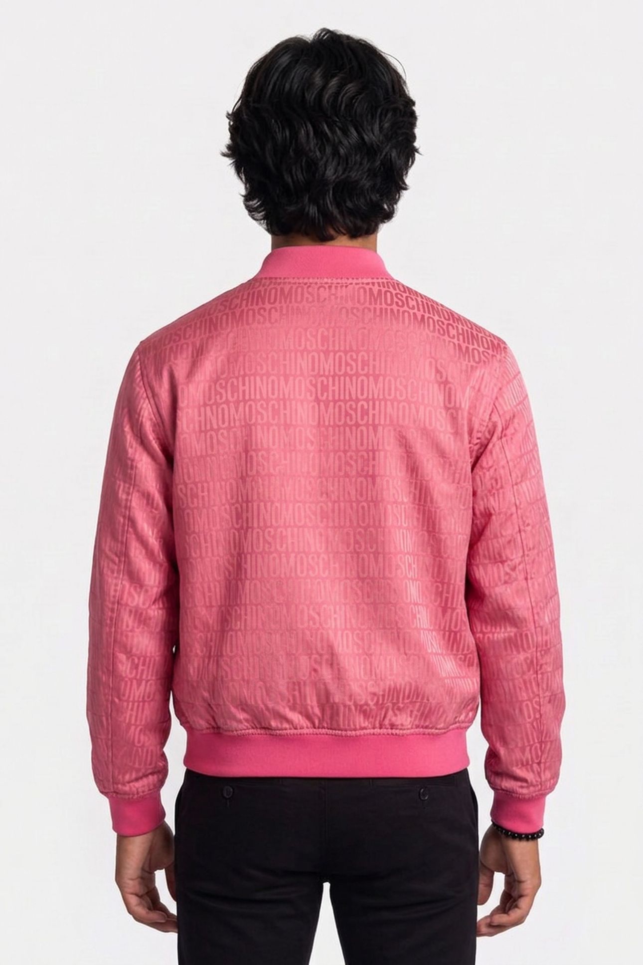 ALLOVER LOGO JACQUARD NYLON BOMBER JACKET PINK 2