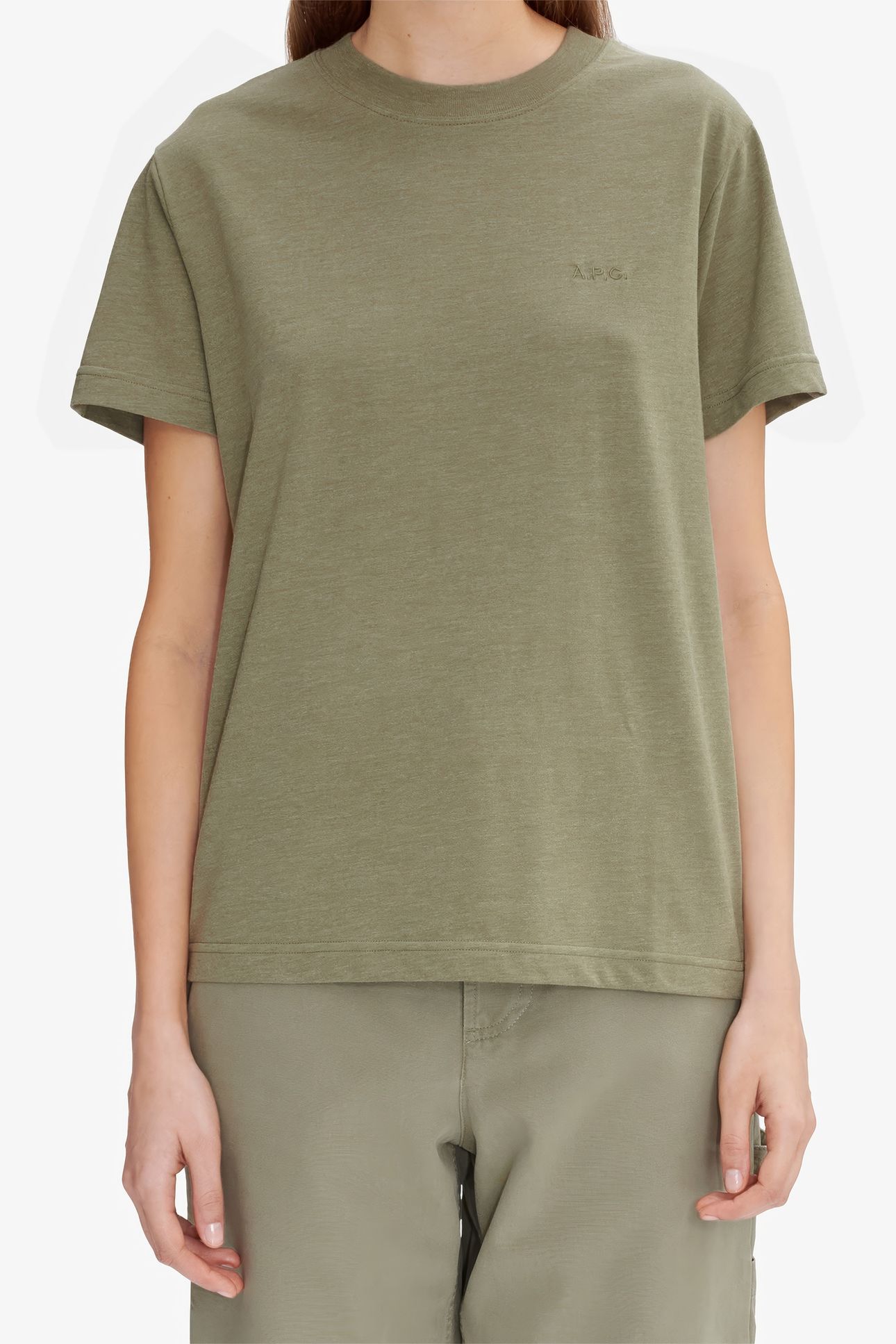 UNISEX T-SHIRT STANDARD EMBROIDERED HEATHERED KHAKI 2