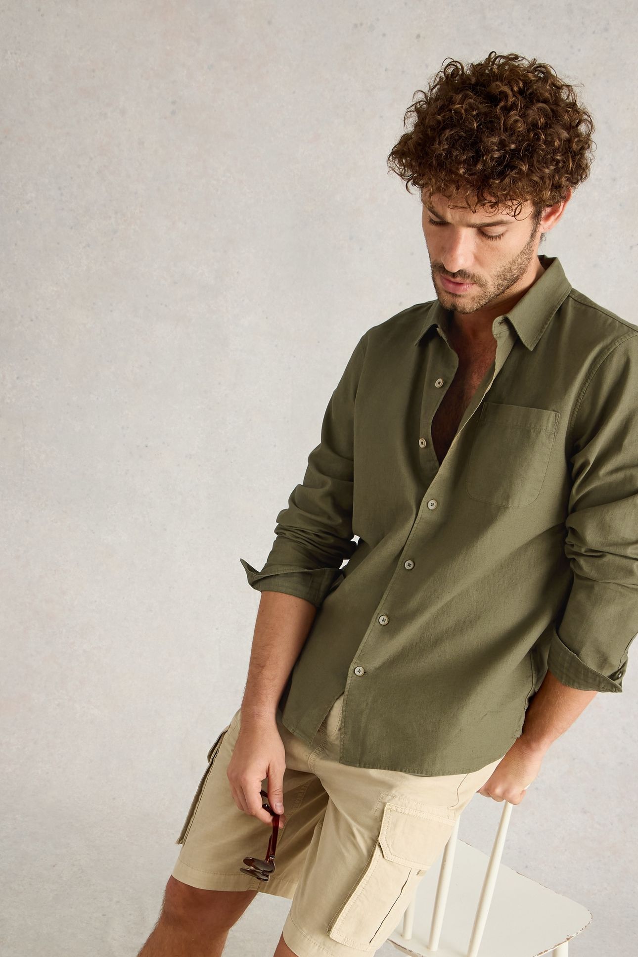 ELY LINEN COTTON LS SHIRT KHAKI GREEN 1