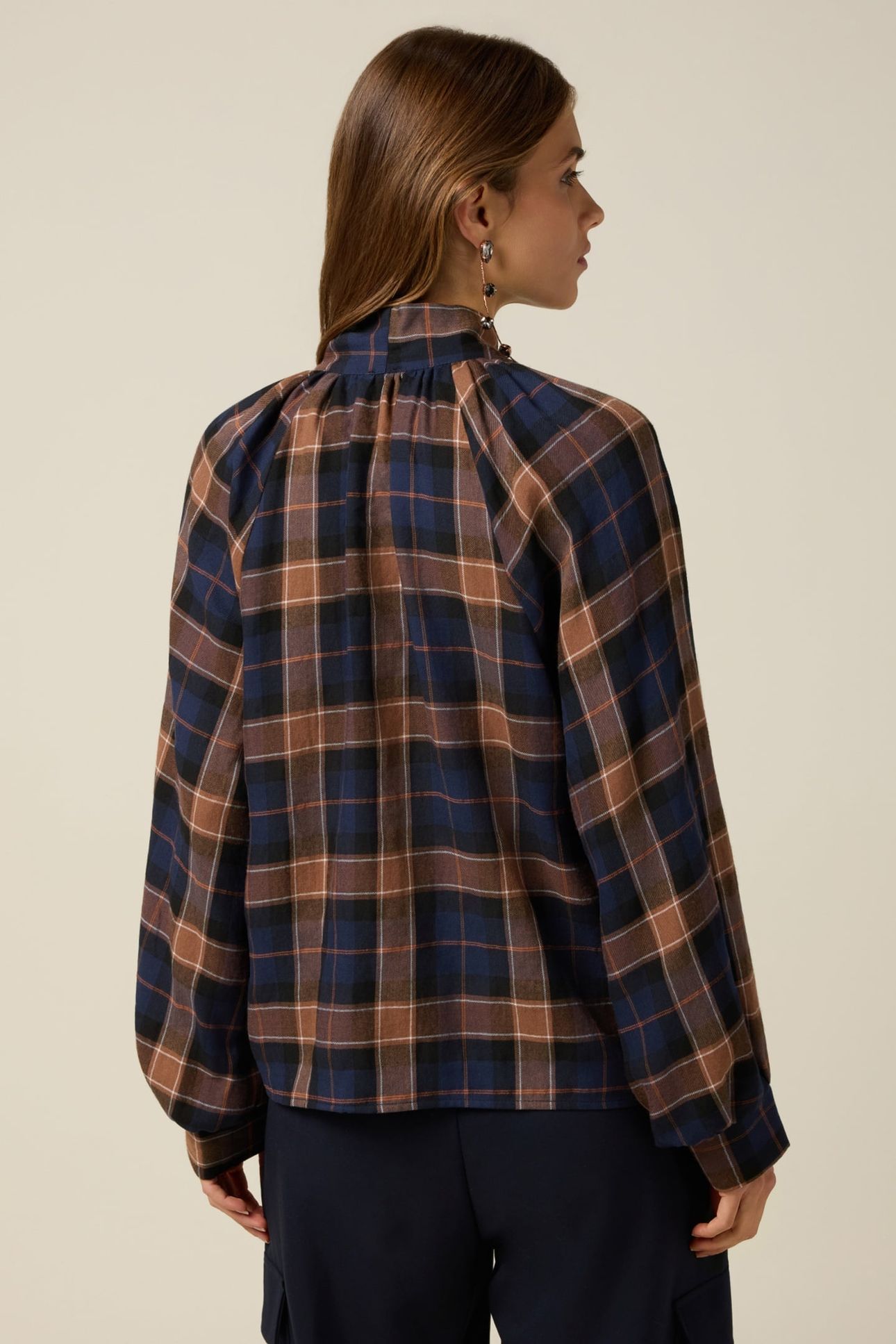 CHECK SHIRT WITH BOW BROWN 2