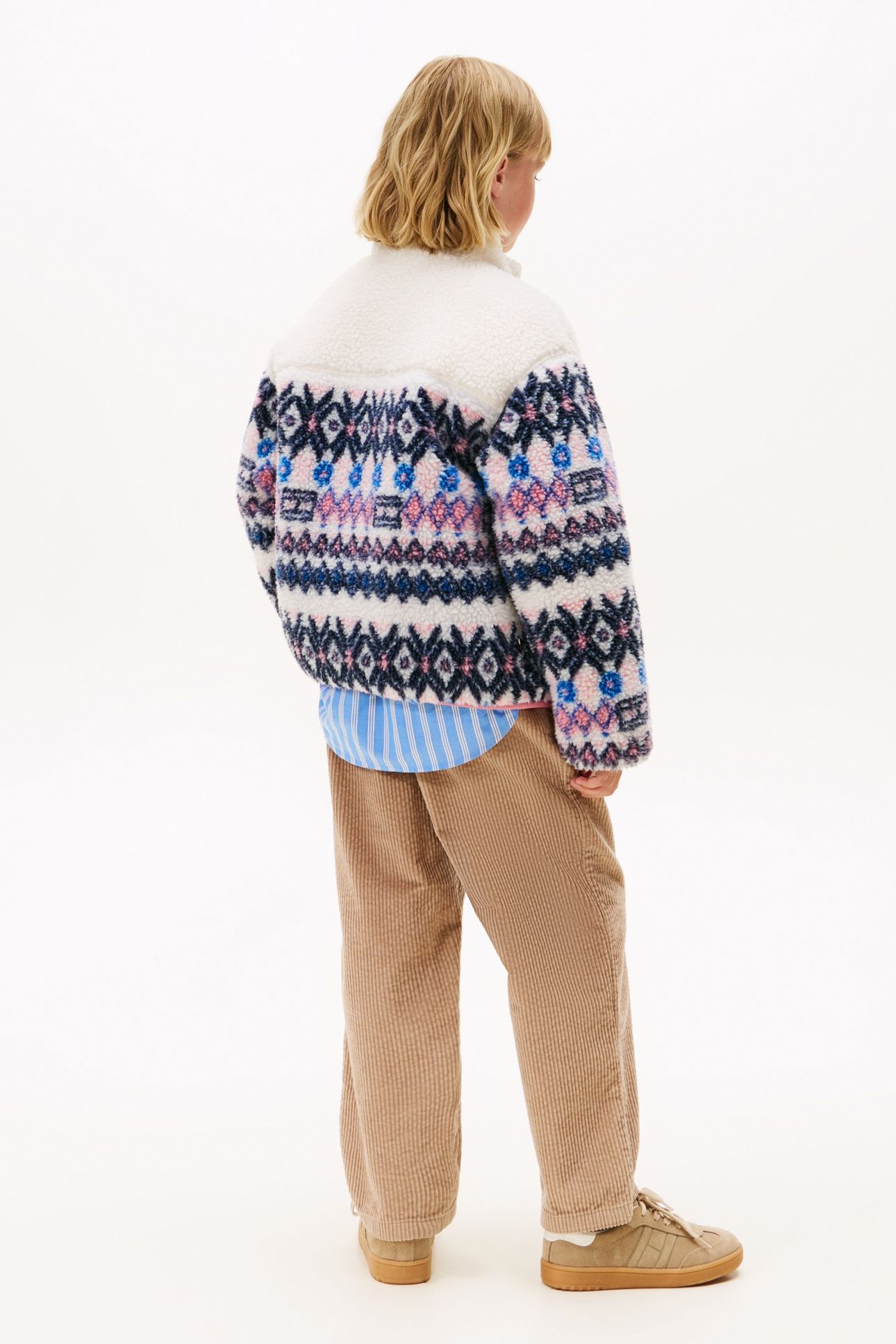 GIRLS FAIRISLE TEDDY JACKET IVORY SILK 2