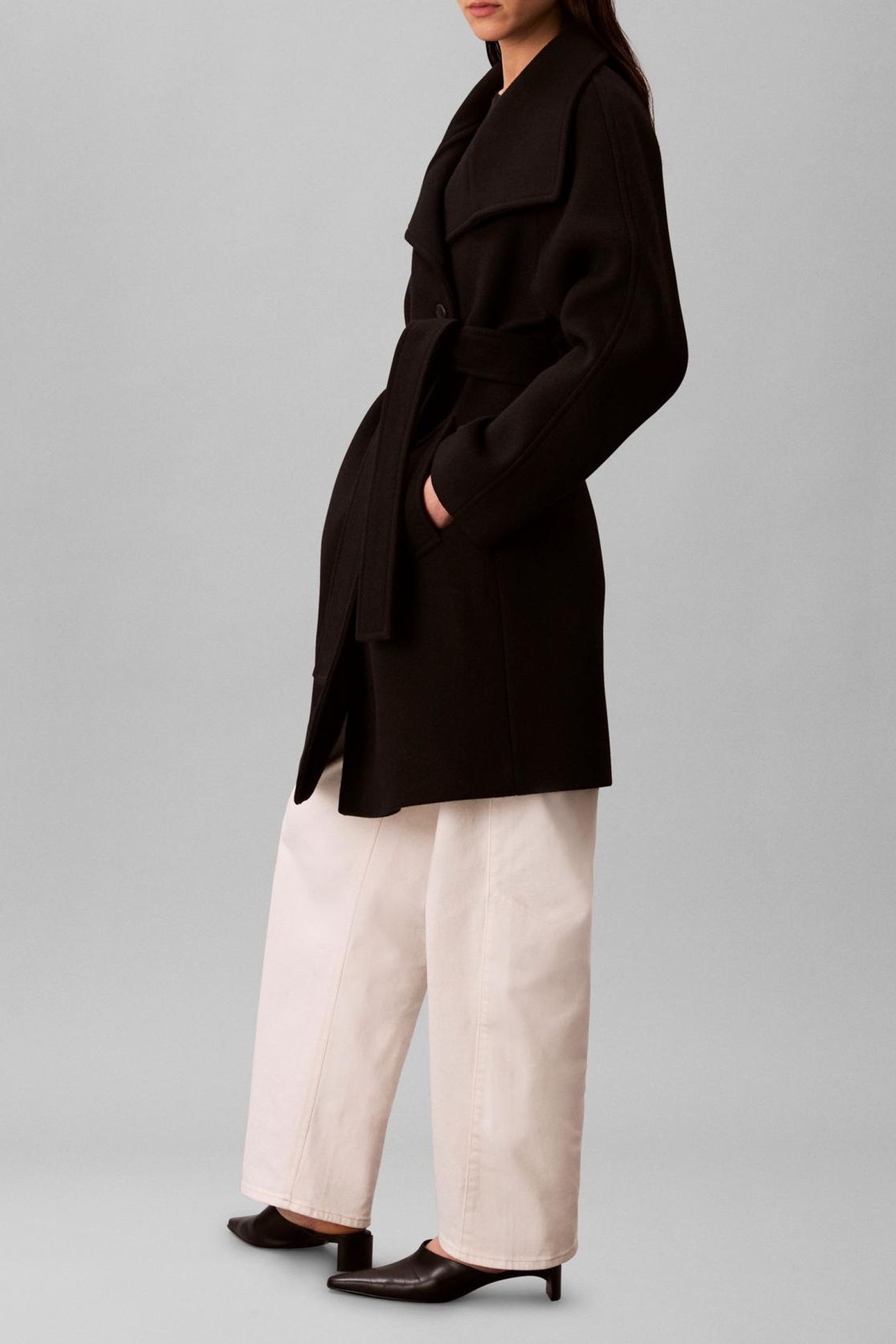 FUNNEL NECK KNEE LENGTH COAT BLACK 3