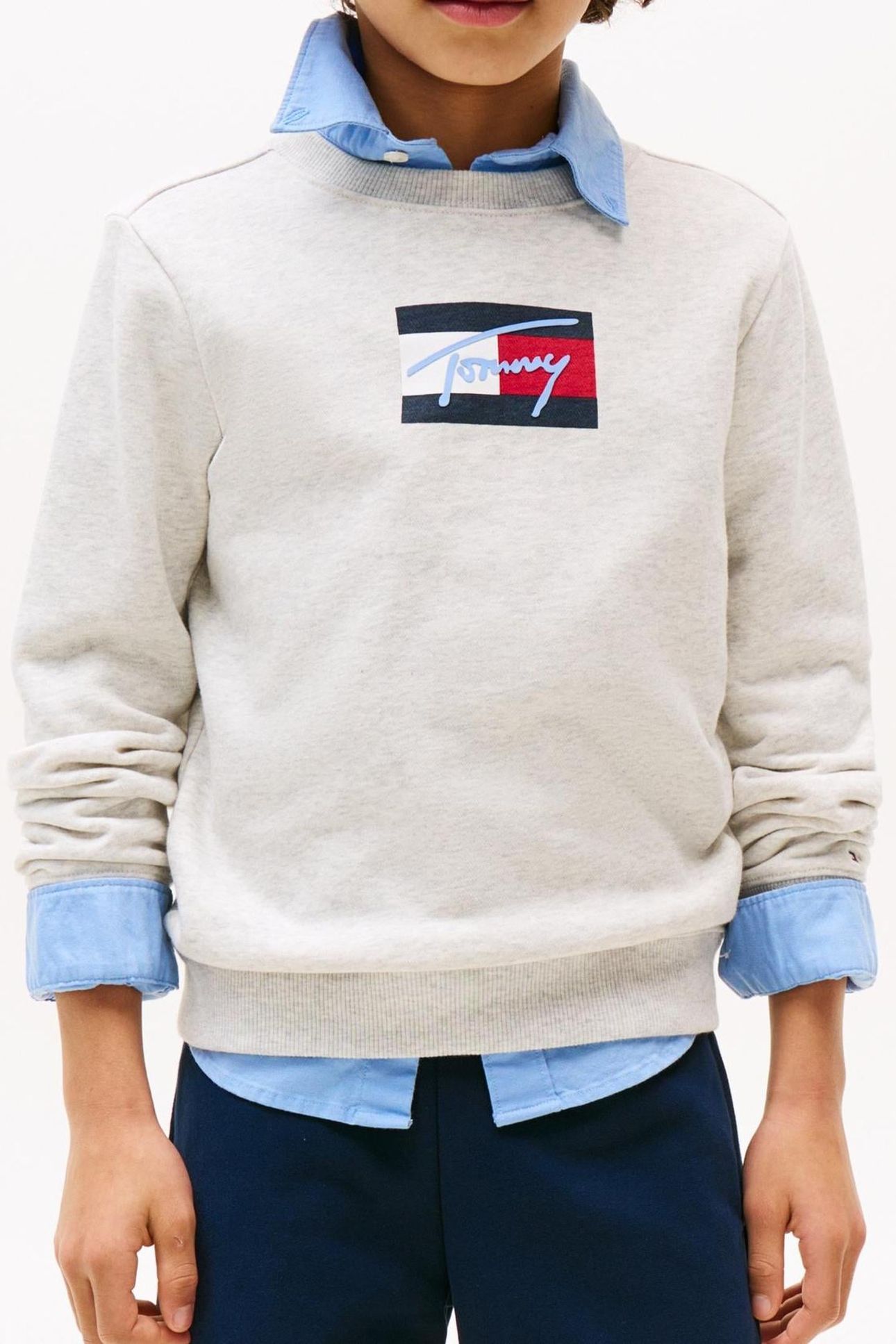 BOYS TOMMY SCRIPT FLAG SWEATER GREY HEATHER 1