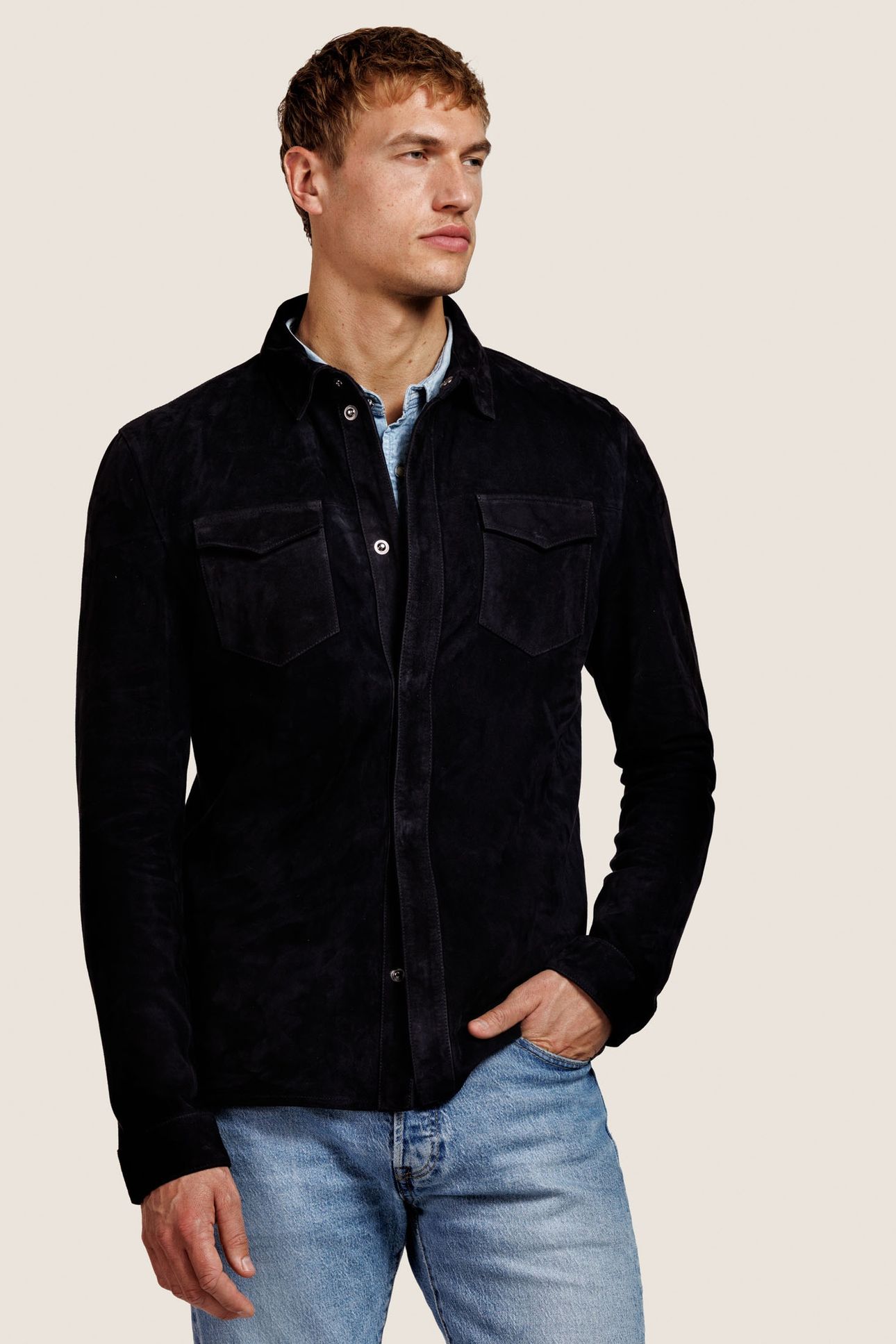 ROBERT SUEDE OVERSHIRT BLOUSE ROYAL 1