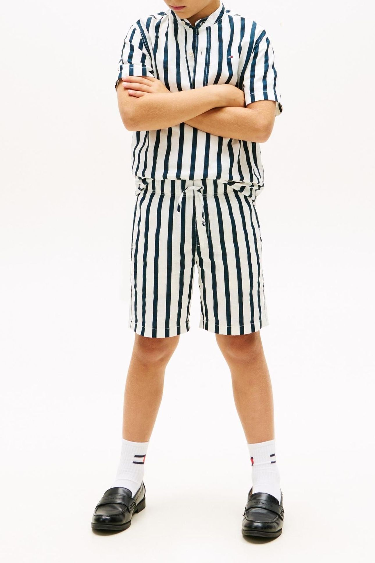 BOYS RELAXED LINEN BLEND DARK NIGHT NAVY STRIPE 3