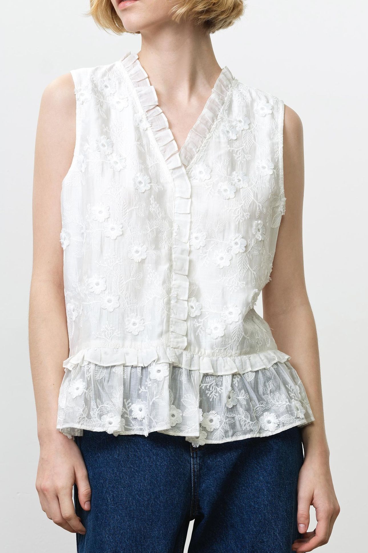 VANI COTTON PEPLUM TOP LINEN WHITE 5