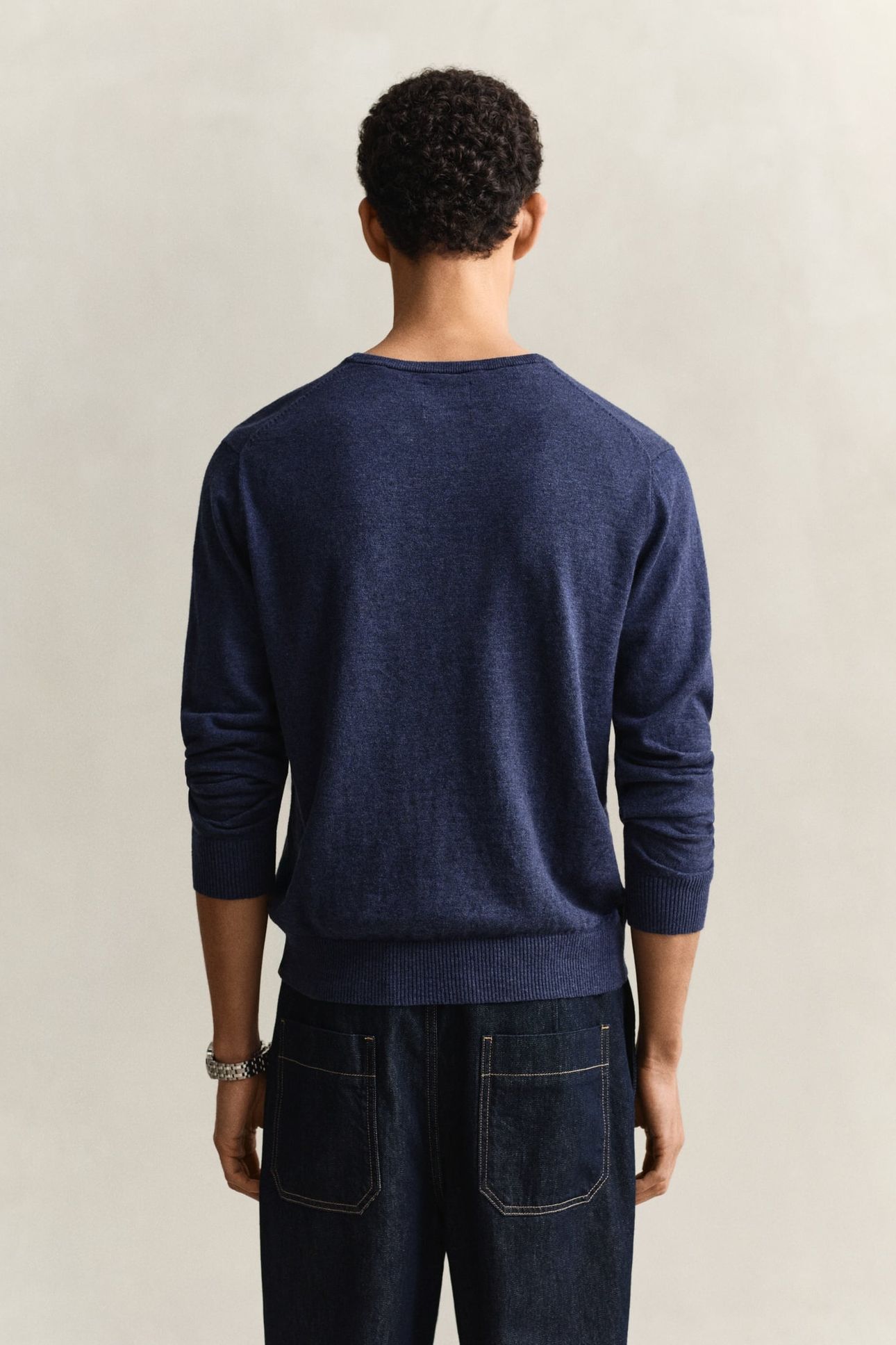 SLUB COTTON LINEN C-NECK DARK INDIGO MELANGE 2