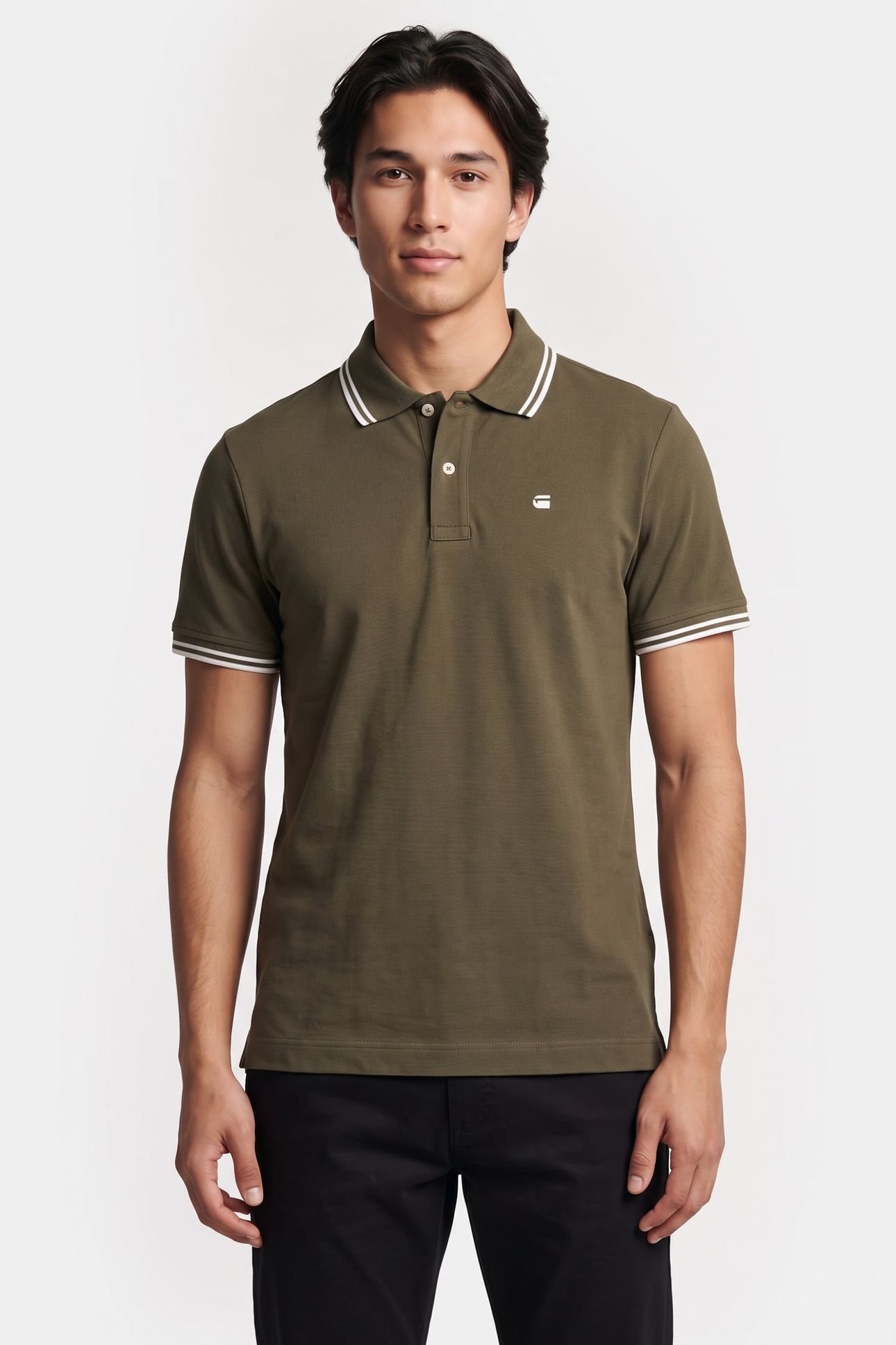 STRIPED COLLAR POLO S/S GREEN 1