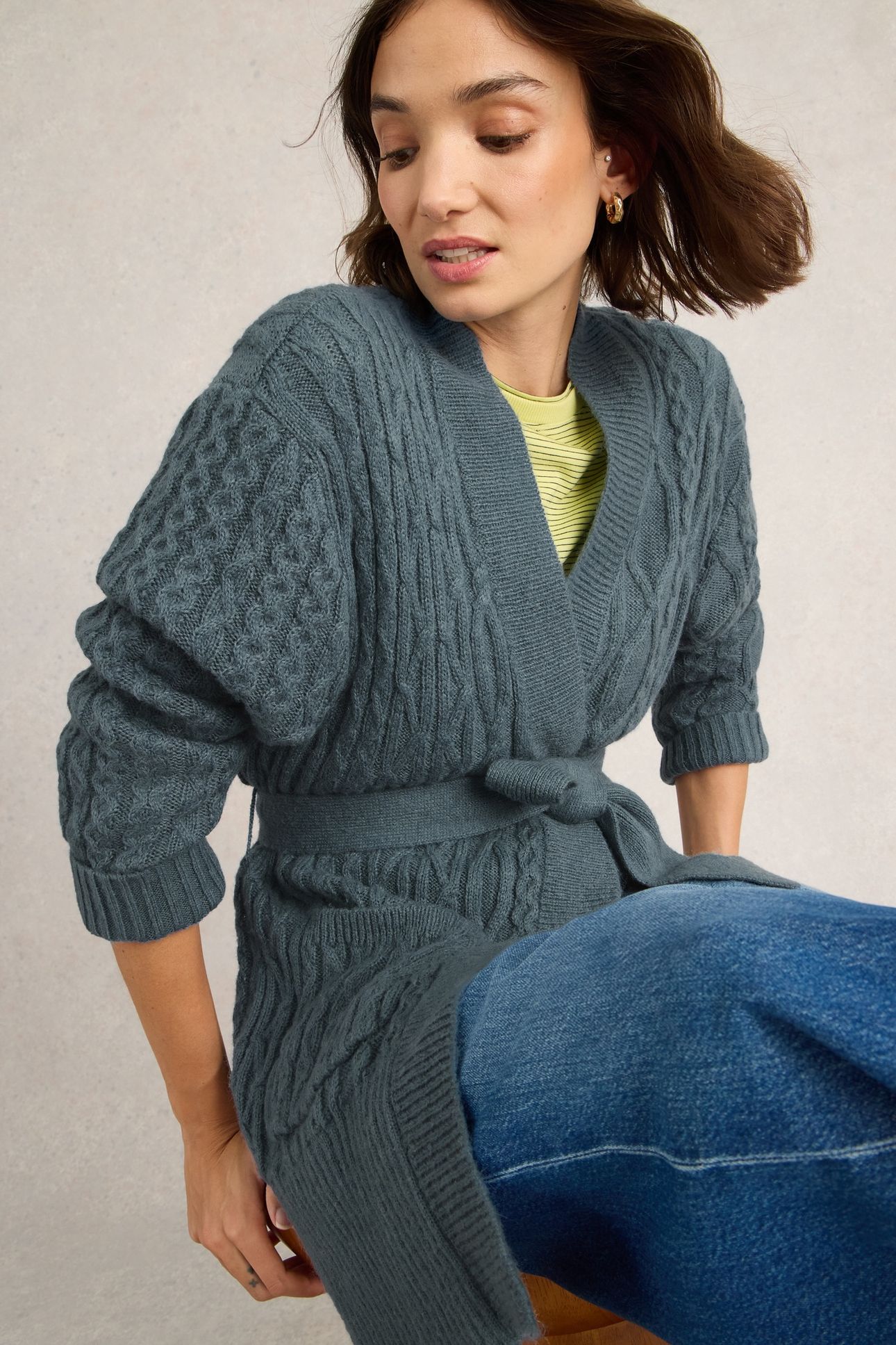 CABLE BELTED CARDIGAN MID BLUE 6