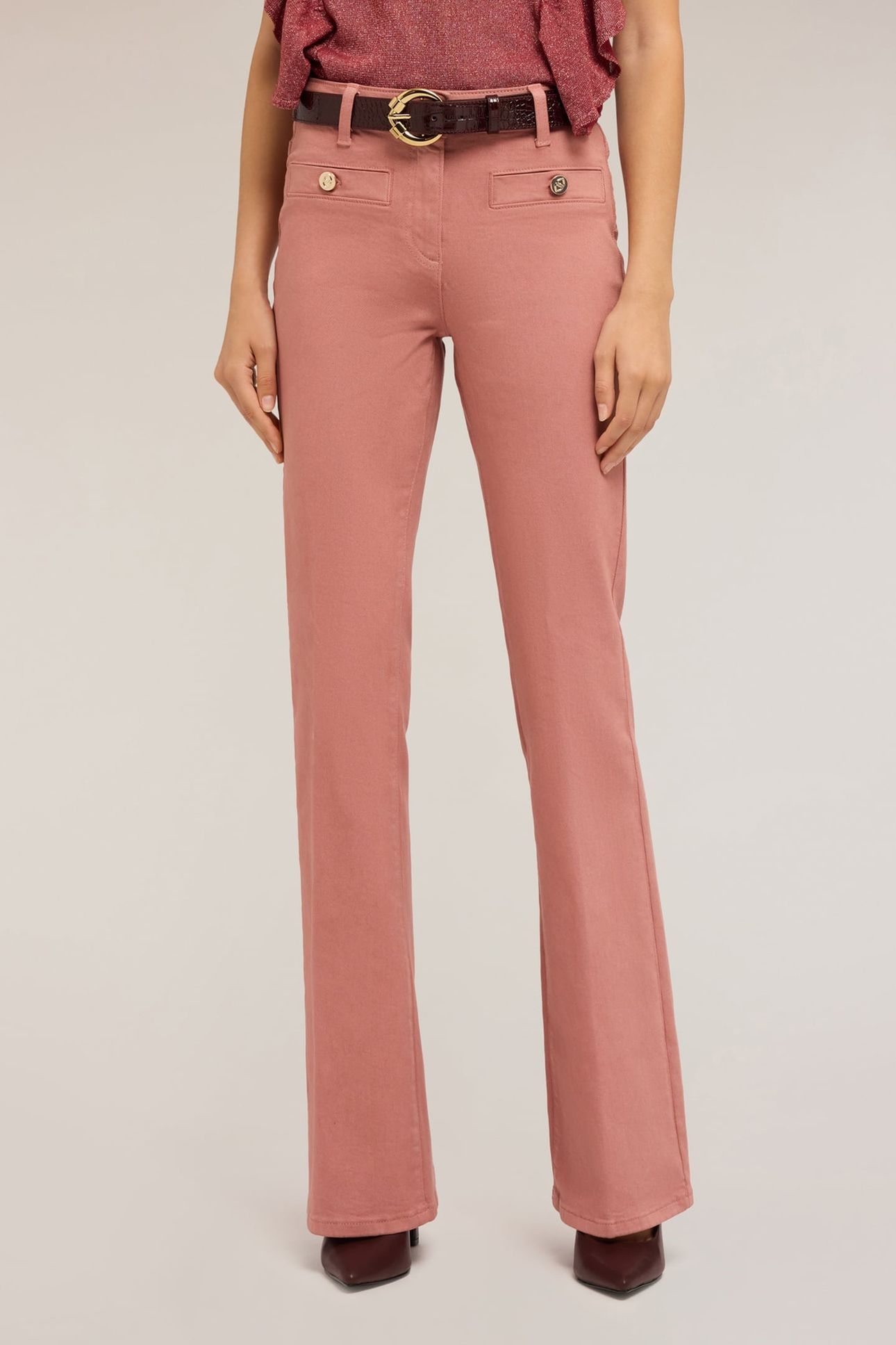 COTTON DRILL FLARE PANTS POWDER PINK 2