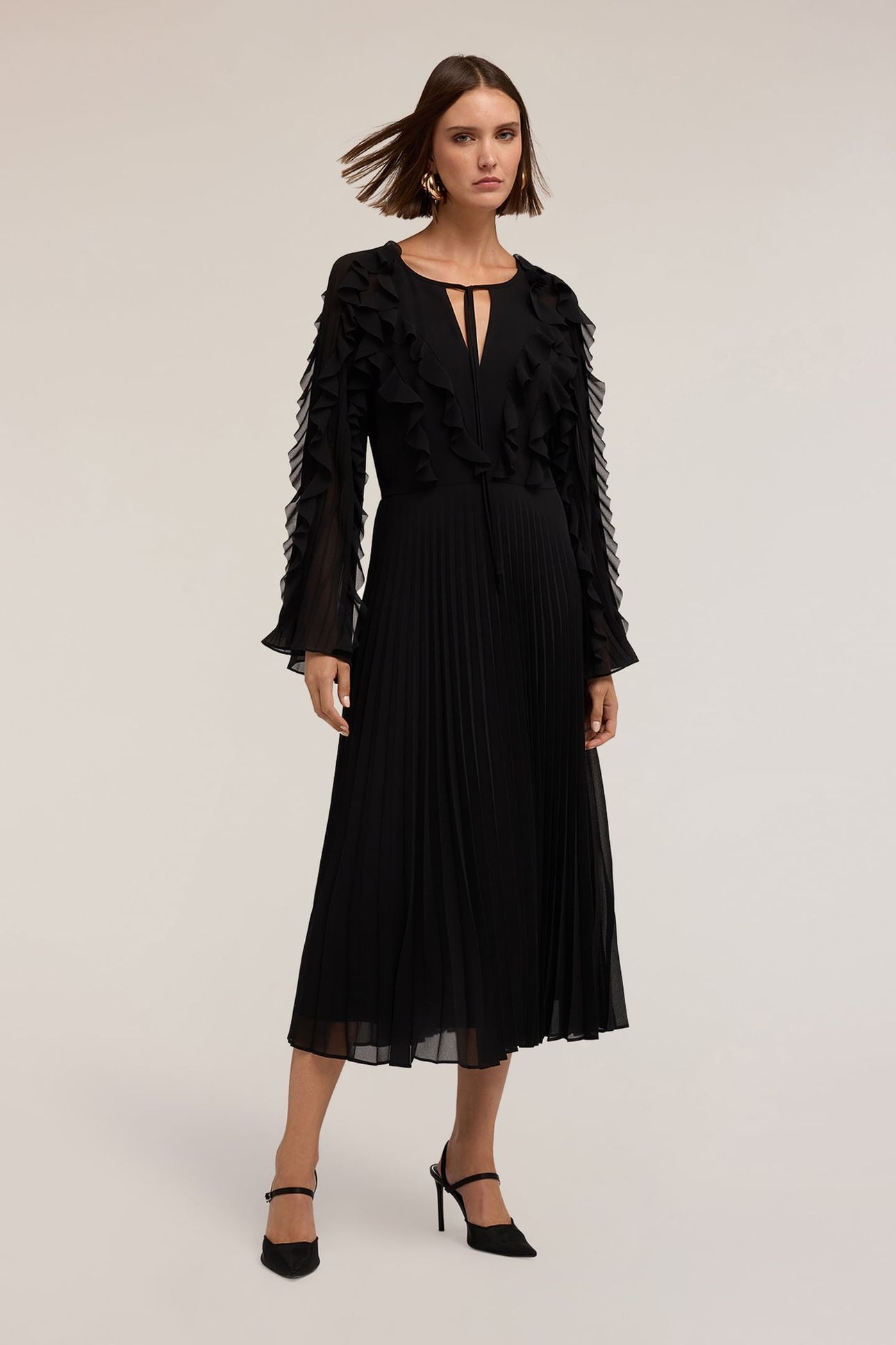 PLEATED GEORGETTE DRESS BLACK 1