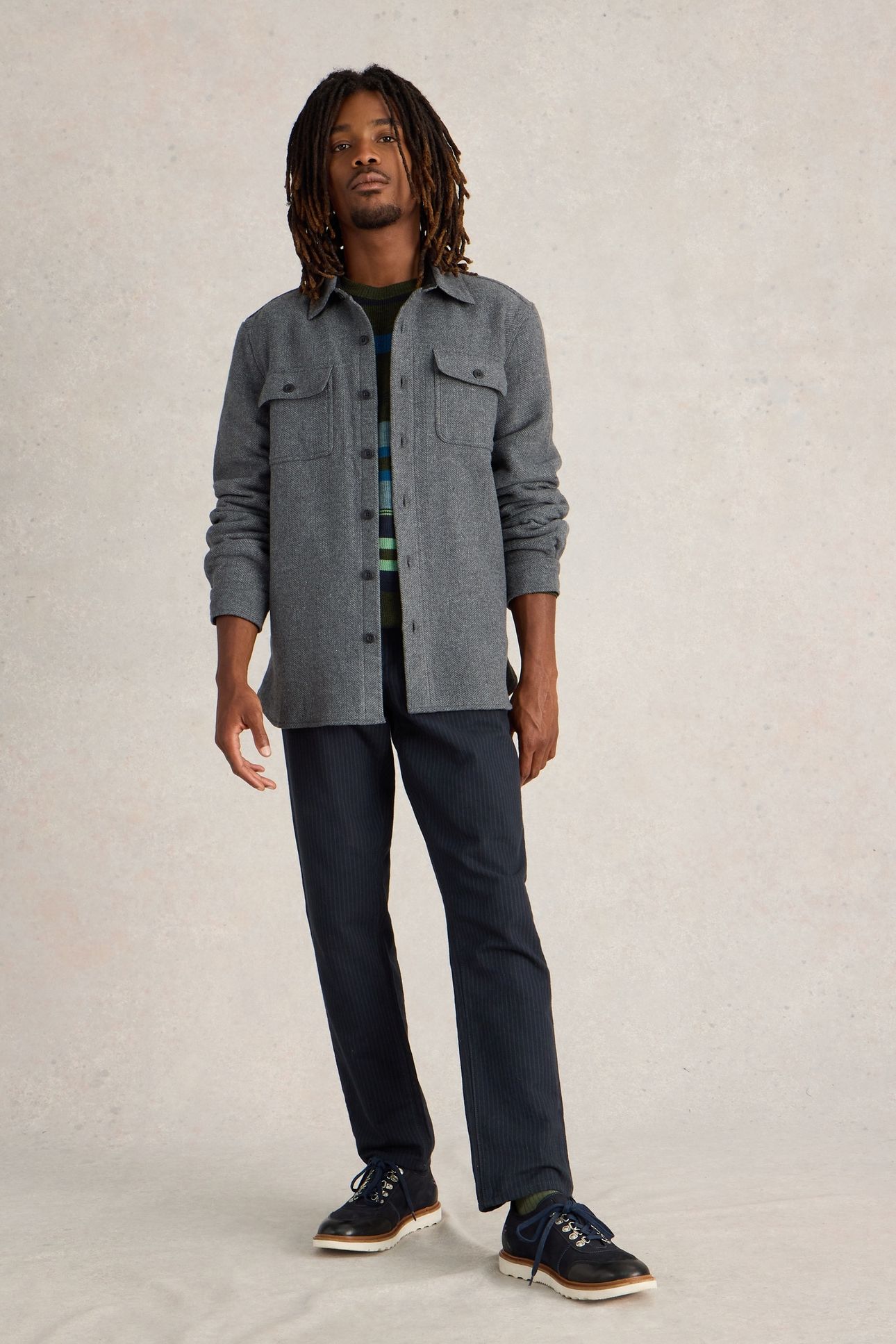 DARWEN HERRINGBONE OVERSHIRT GREY MULTI 1