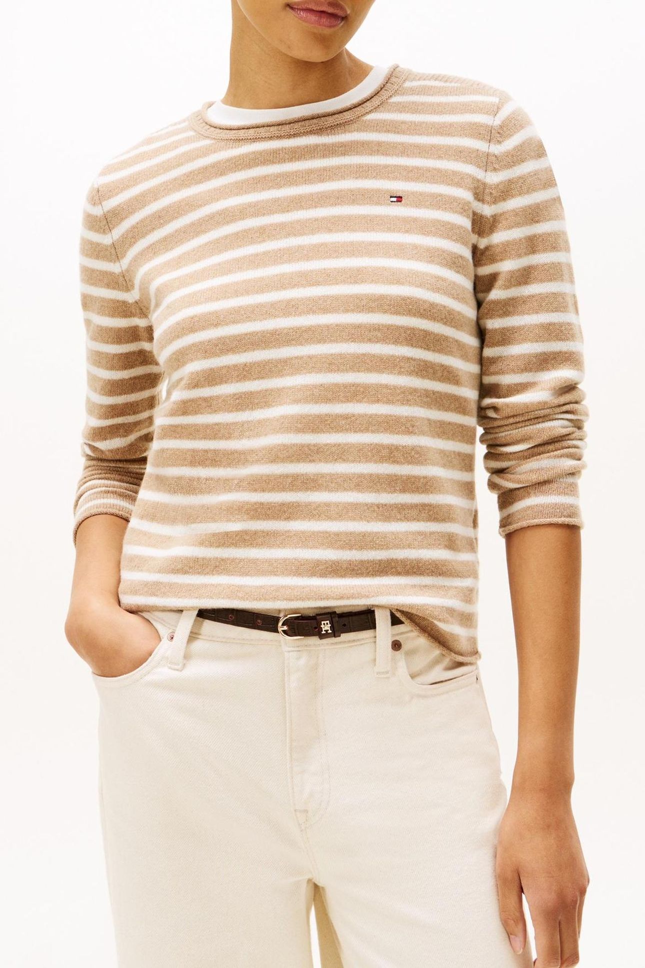 SOFT WOOL C-NECK LOOSE SWEATER SAFARI CANVAS HEATHER/IVORY P 3