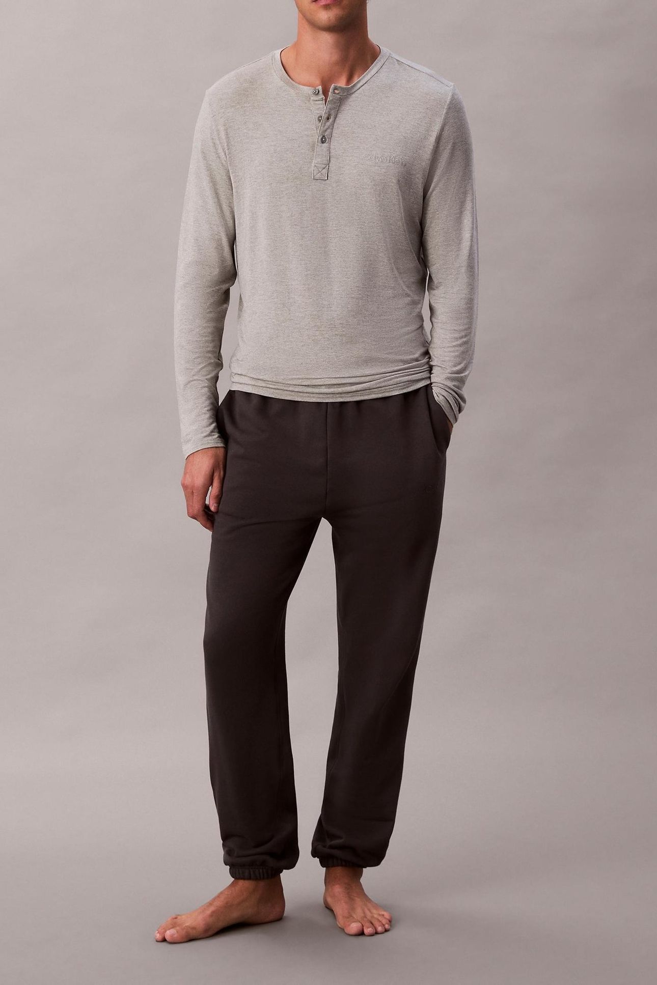 MODAL L/S HENLEY GREY HEATHER 7