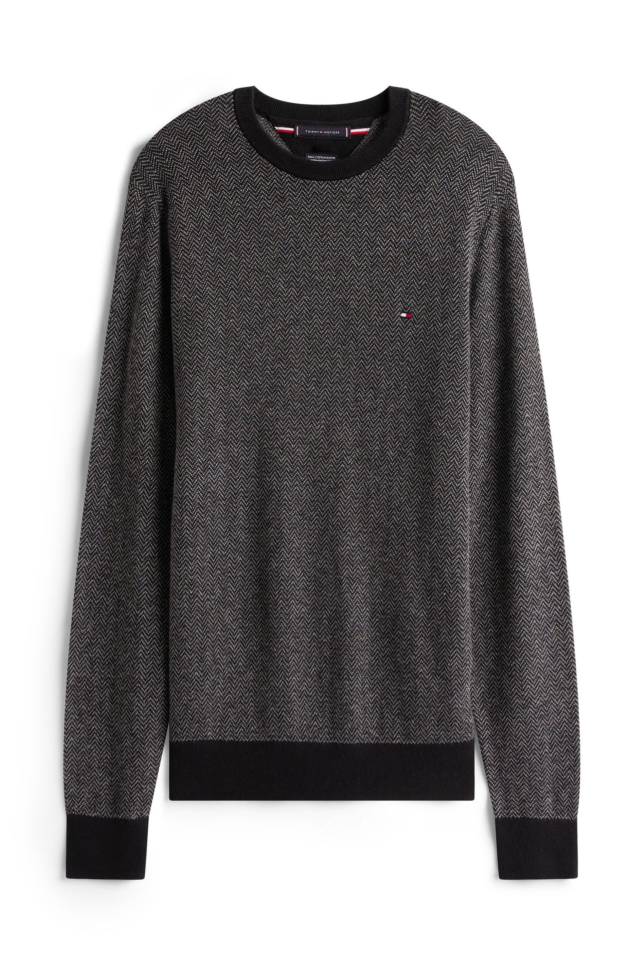 PIMA COTTON CASHMERE HERRINGBONE BLACK/MEDIUM GREY HEATHER 4