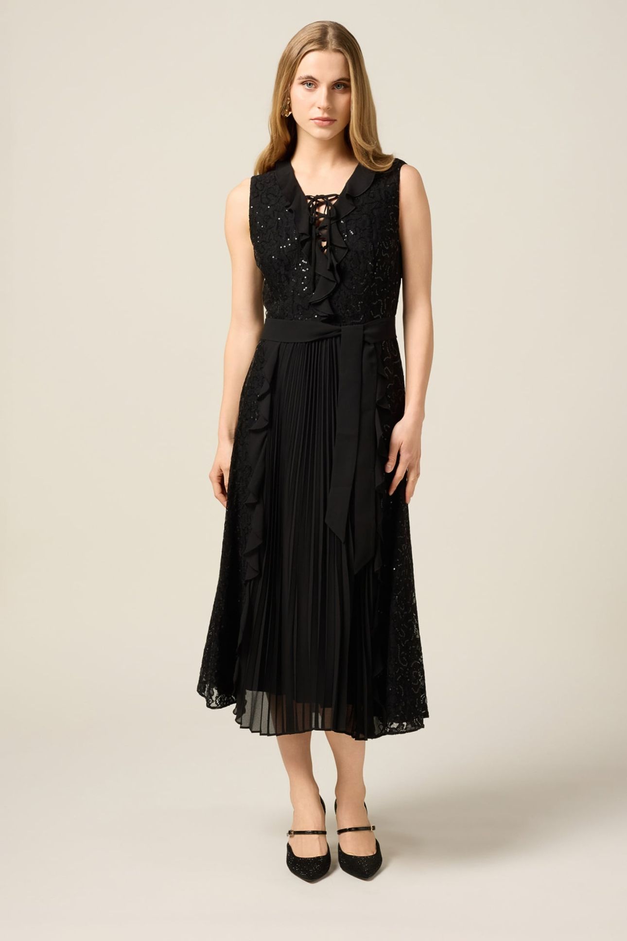 MIDI DRESS WITH RUFFLES AND SEQUINS BLACK 1