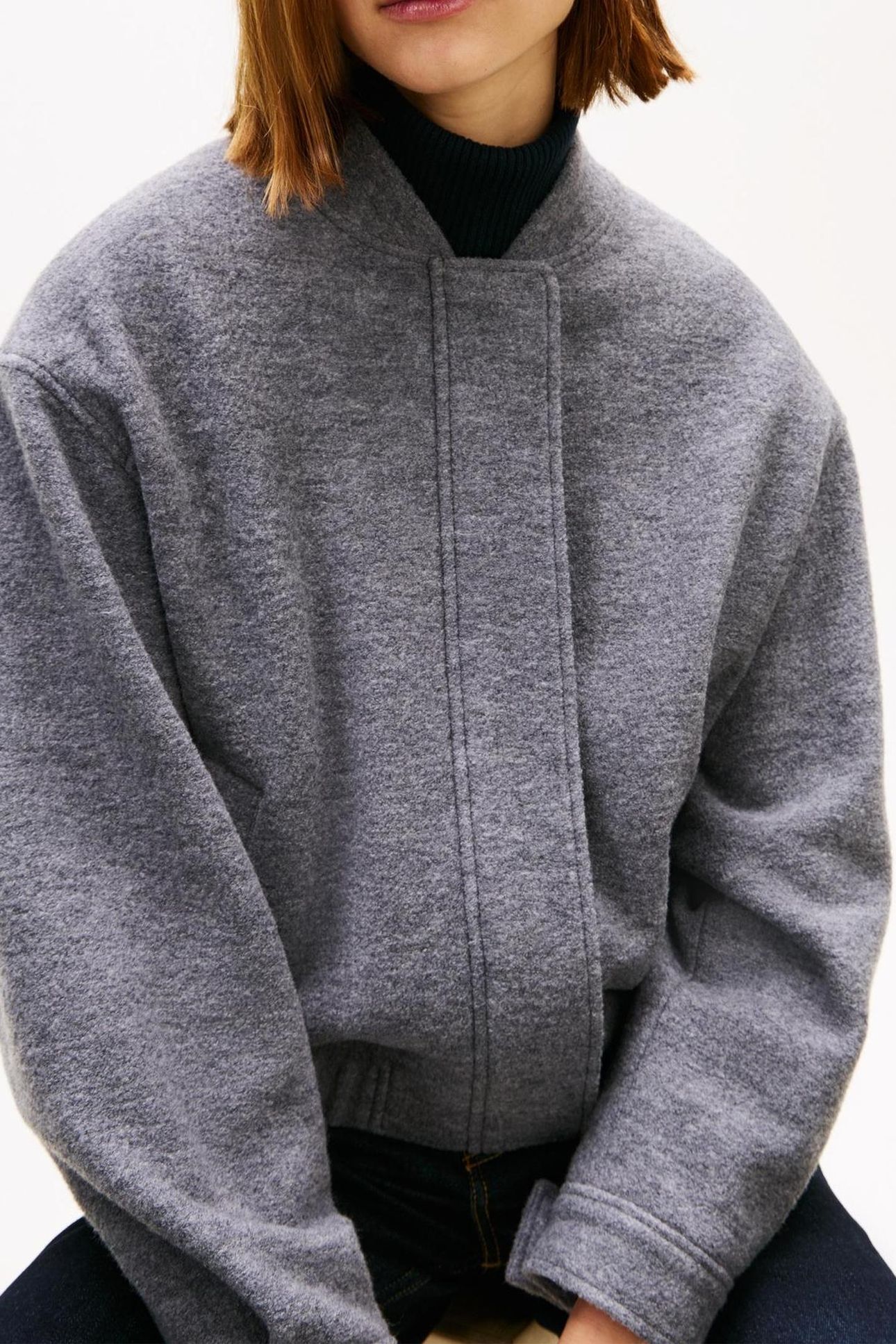 WOOL TEXTURE REG BOMBER MID GREY HEATHER 5