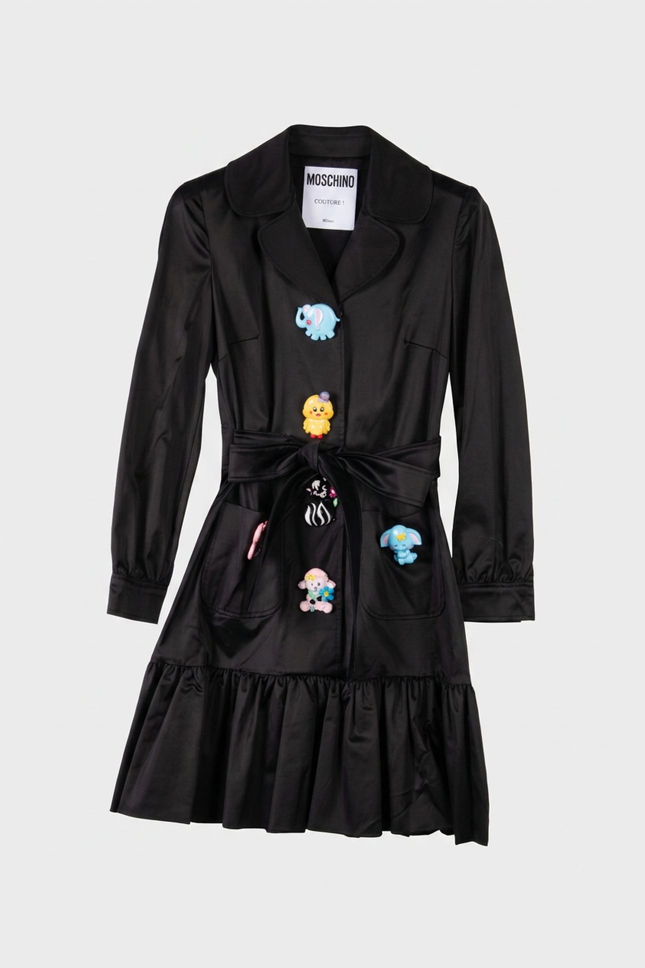 STRETCH SATIN DRESS TOY BUTTONS BLACK 3