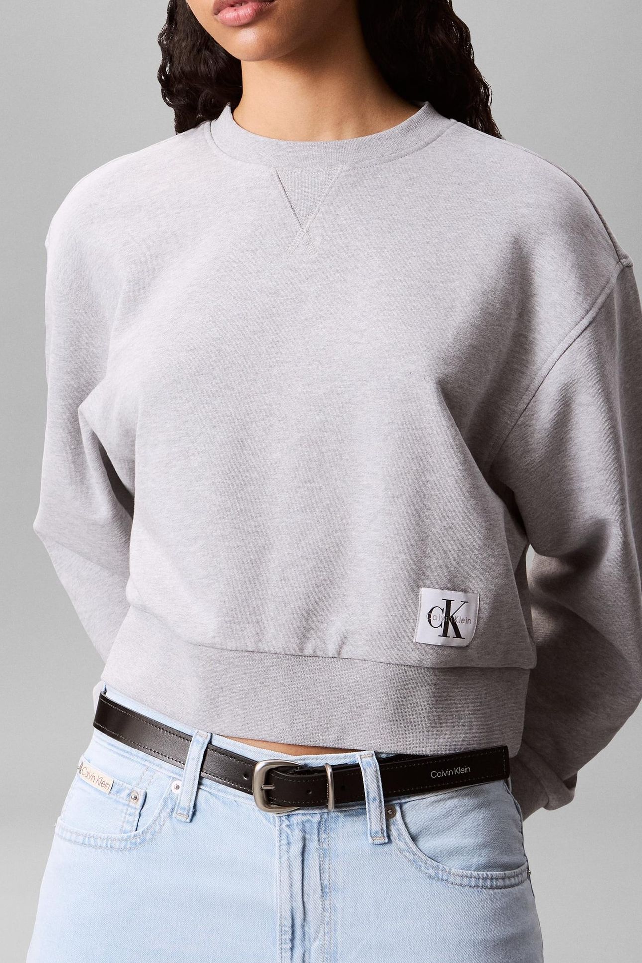 CROPPED BADGE SWEATSHIRT GREY HEATHER 1