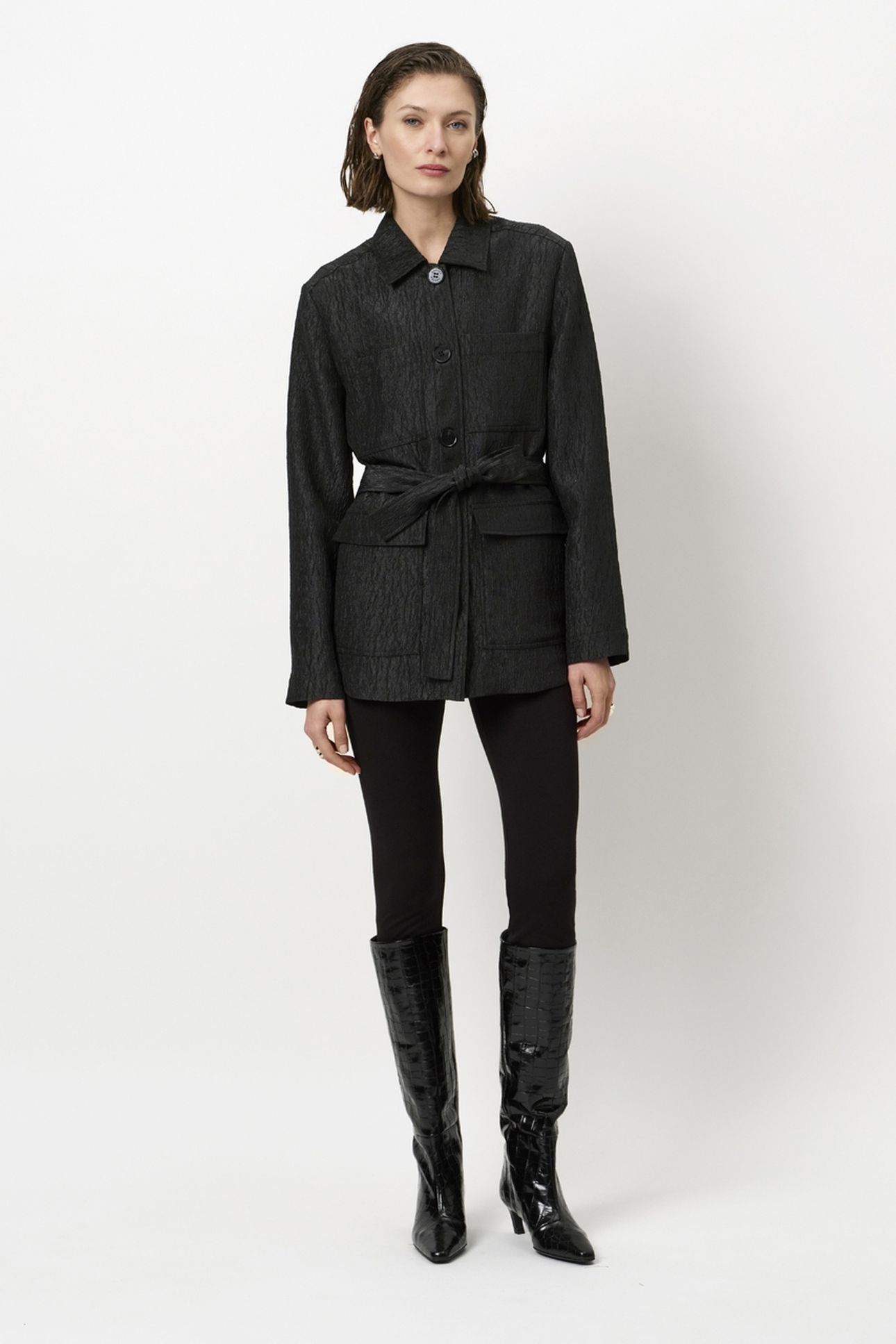 TWIST BELTED SHIRT JACKET RAVEN 2