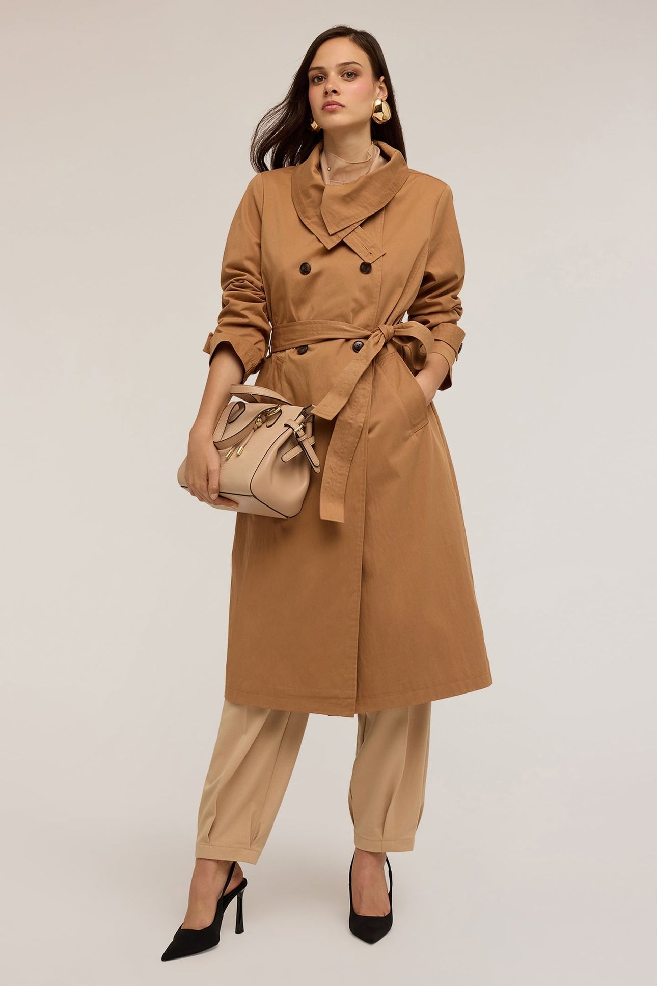 HIGH-NECK TRENCH COAT IN TECHNICAL FABRIC BROWN 2