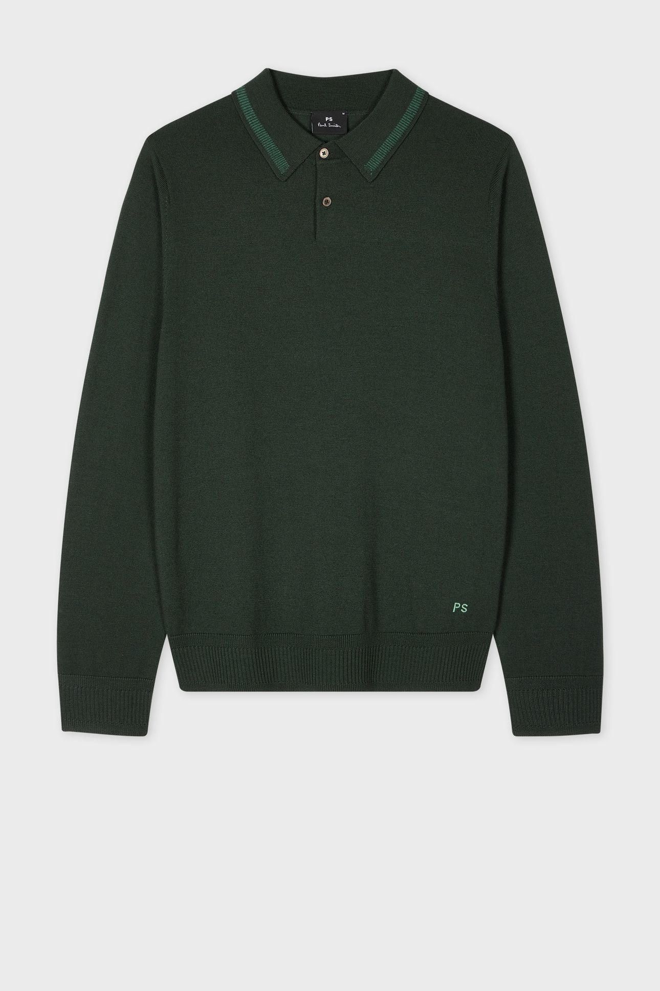MENS SWEATER LS POLO VERY DARK GREEN 1