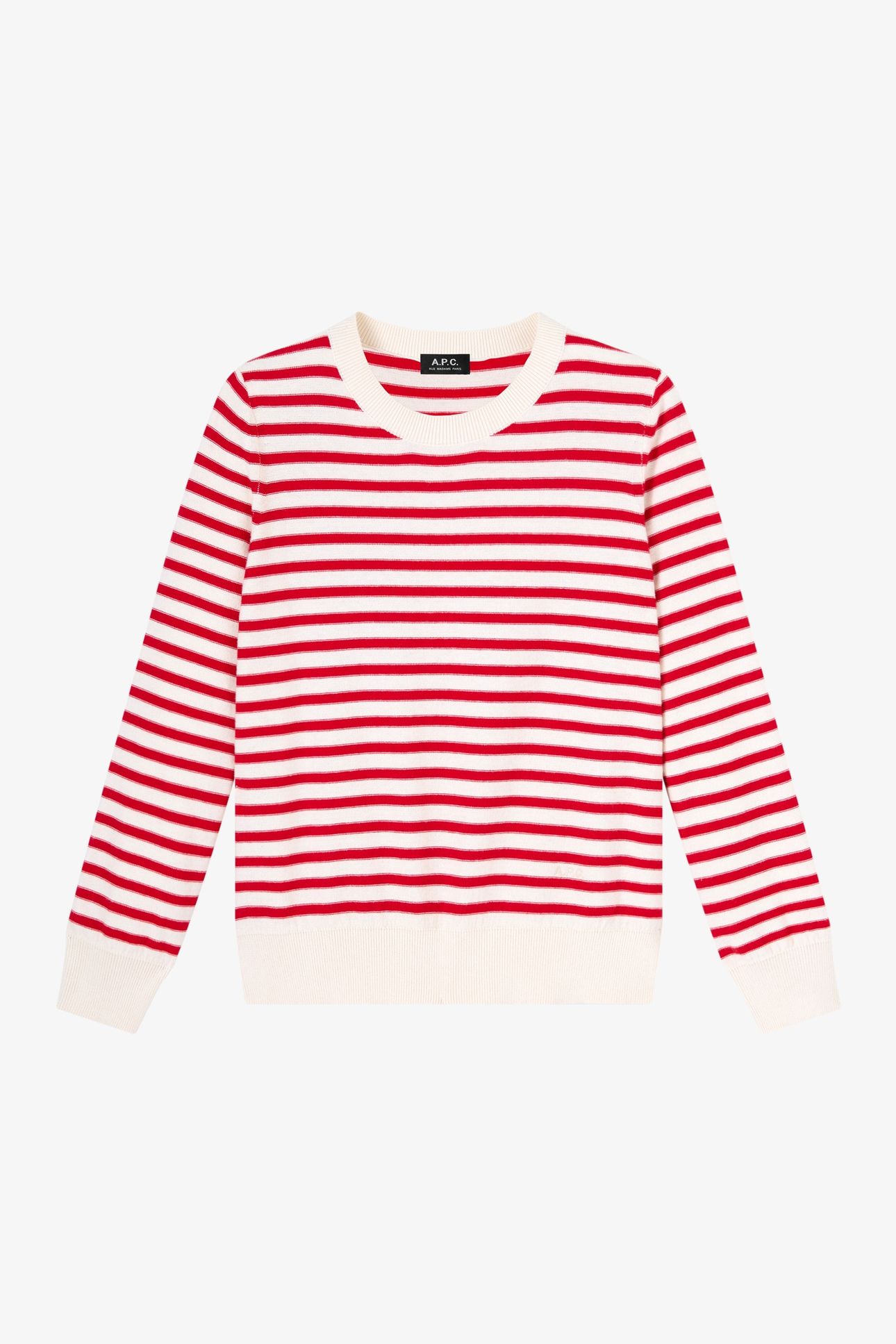 SWEATER CREW NECK ECRU/RED 2
