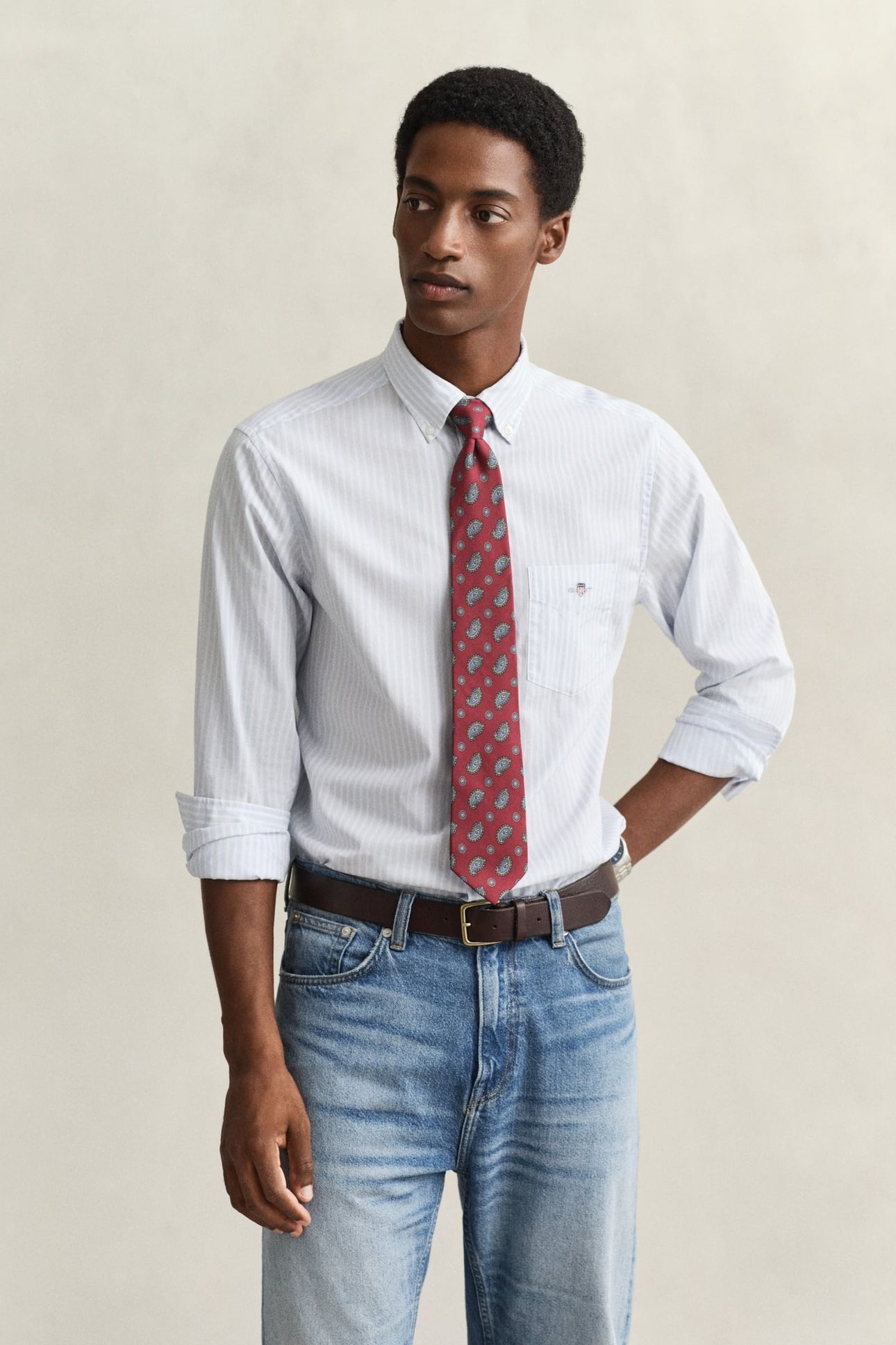 REG CLASSIC POPLIN STRIPE SHIRT LIGHT BLUE 1