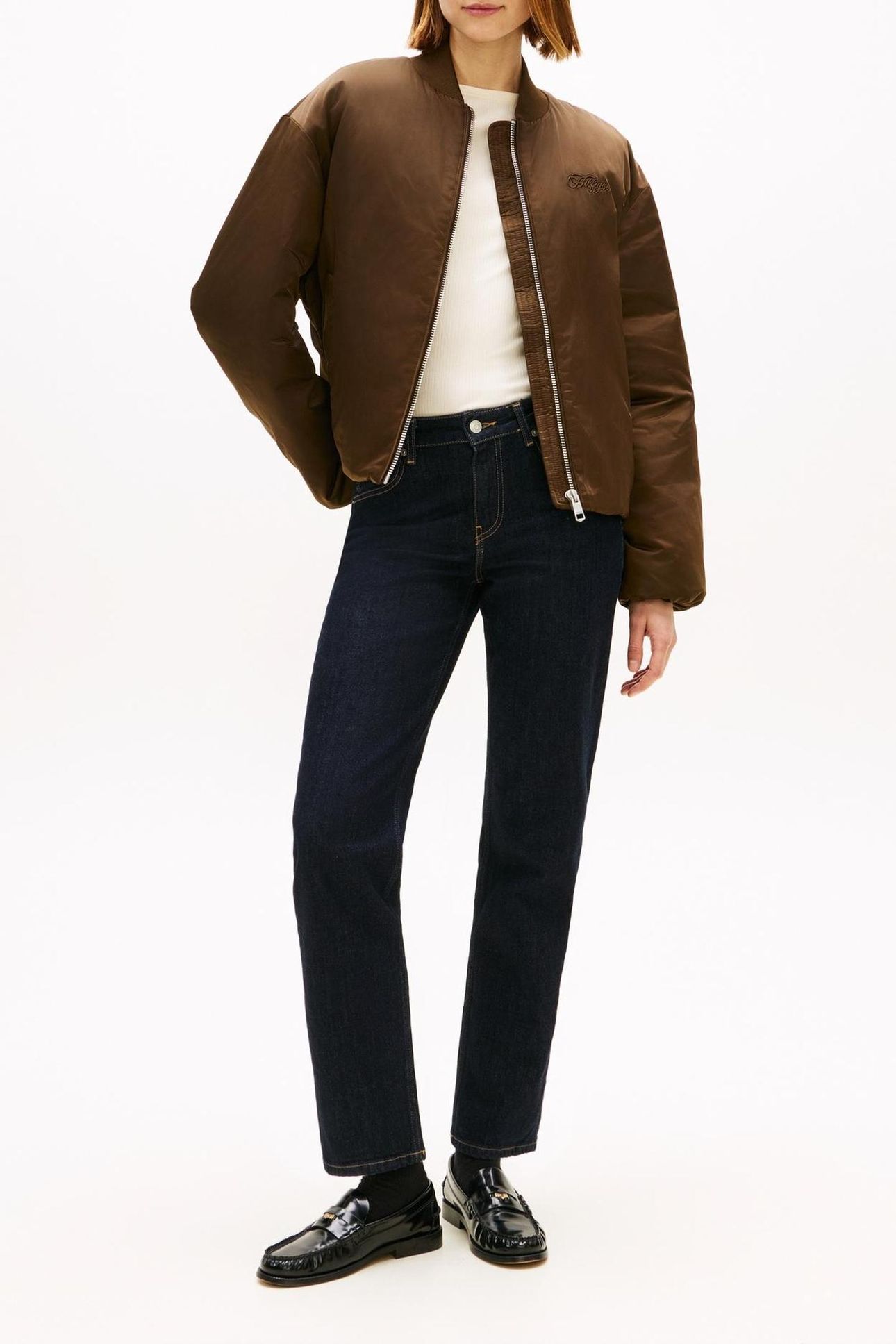 SATEEN PADDED RELAXED BOMBER CHESTNUT FUDGE 1