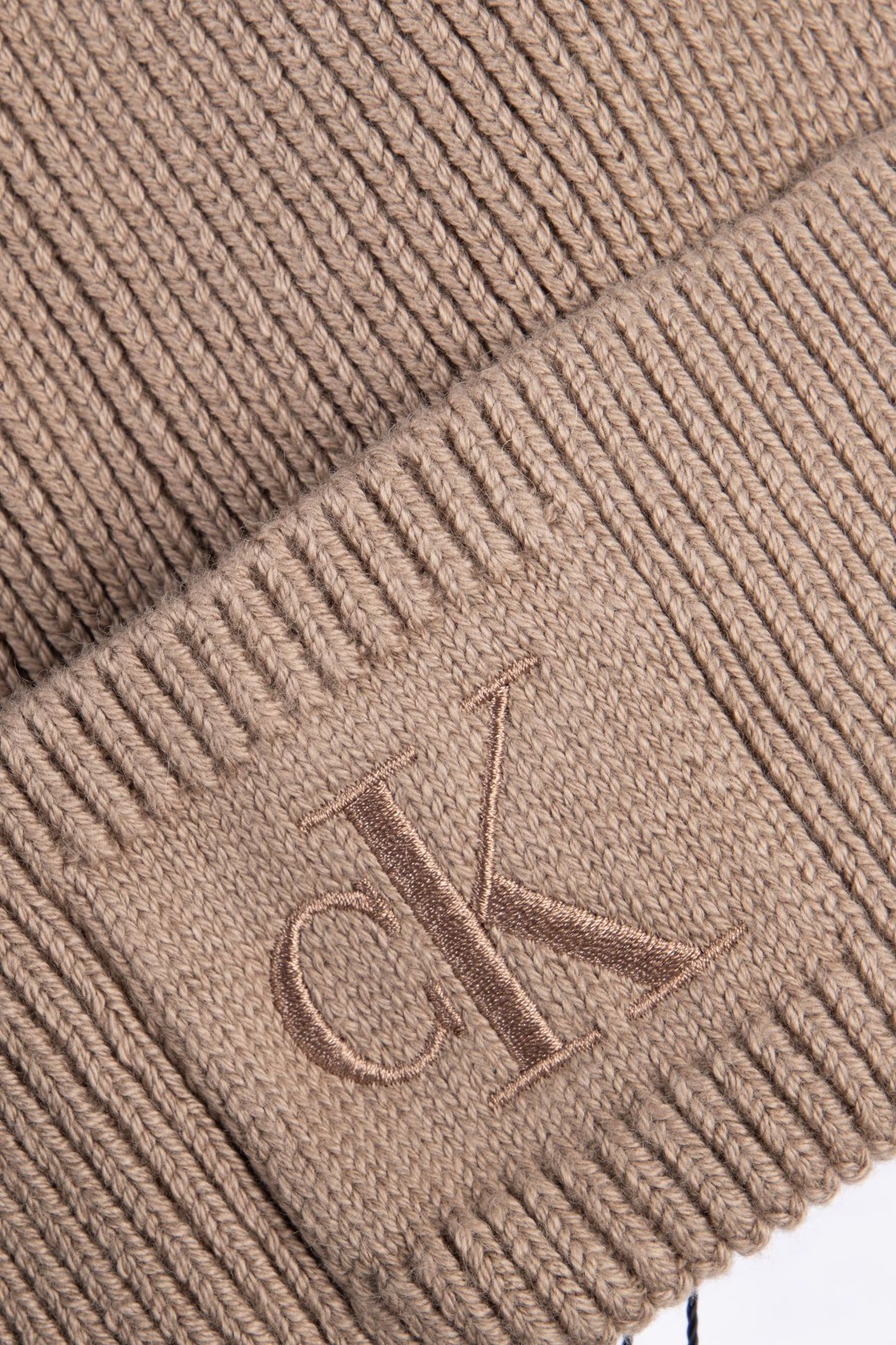 EMBROIDERED RIB COTTON BEANIE DESERT TAUPE 3