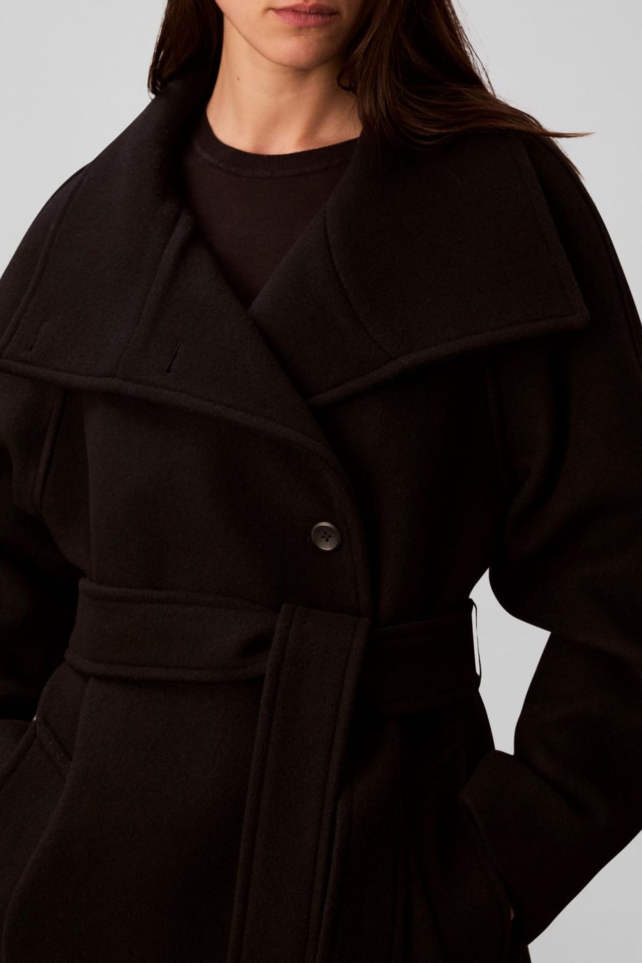 FUNNEL NECK KNEE LENGTH COAT BLACK 5