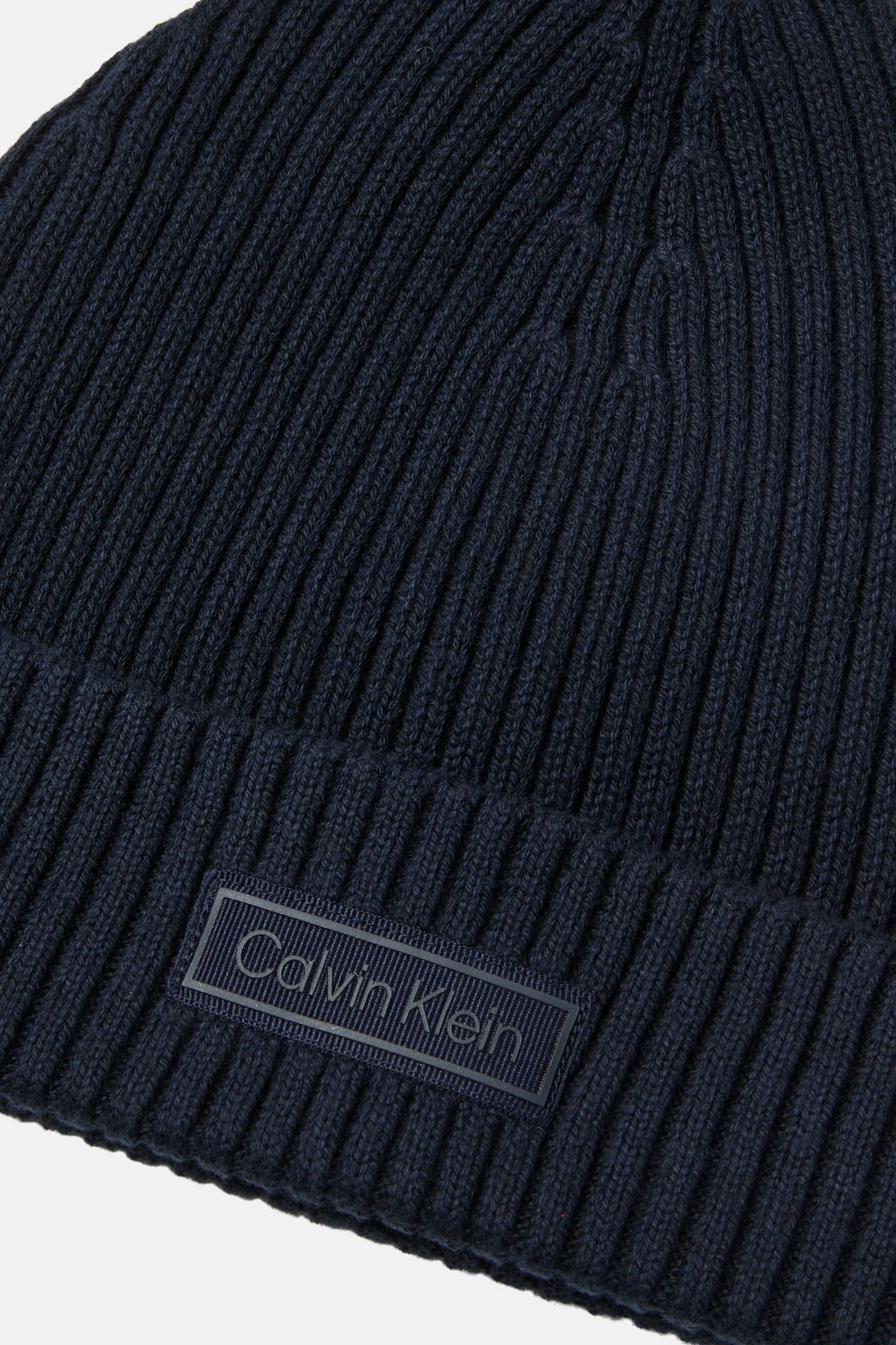 PATCH CHUNKY RIB COTTON BEANIE DARK SAPPHIRE 3