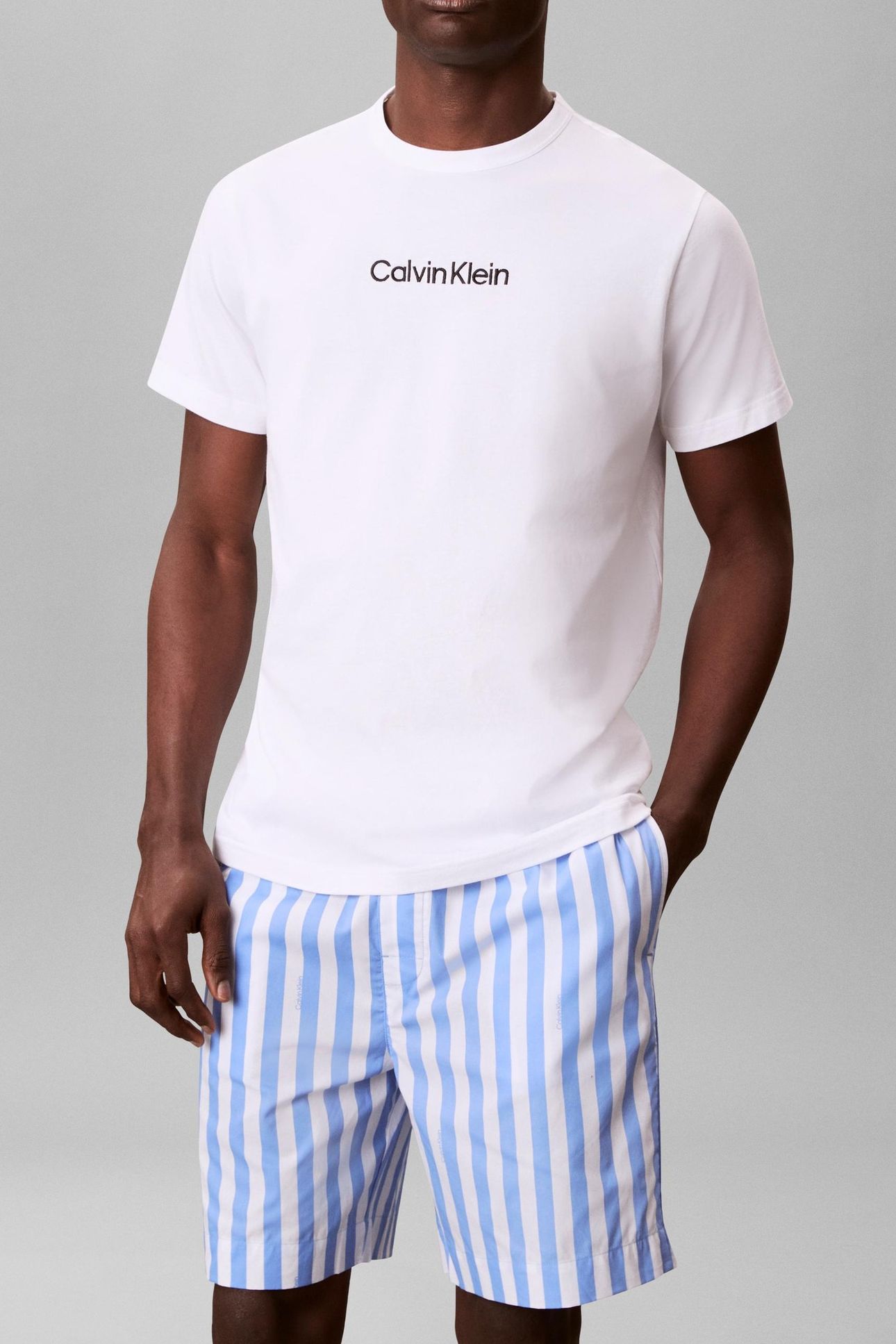 SS POPLIN SHORT SET CLASSIC WHITE TOP/AURORA STRIPE 1