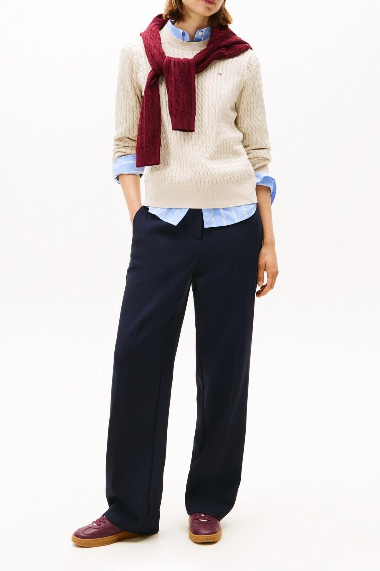 CO CABLE FINE GG C-NECK HEATHER OATMEAL GS TIPPING 1
