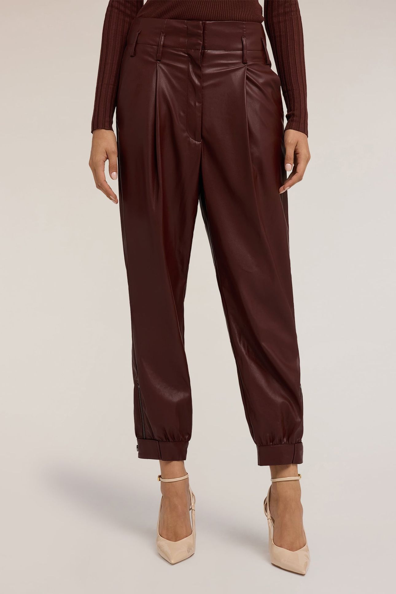 PLEATED TROUSERS IN COATED FABRIC BROWN 2