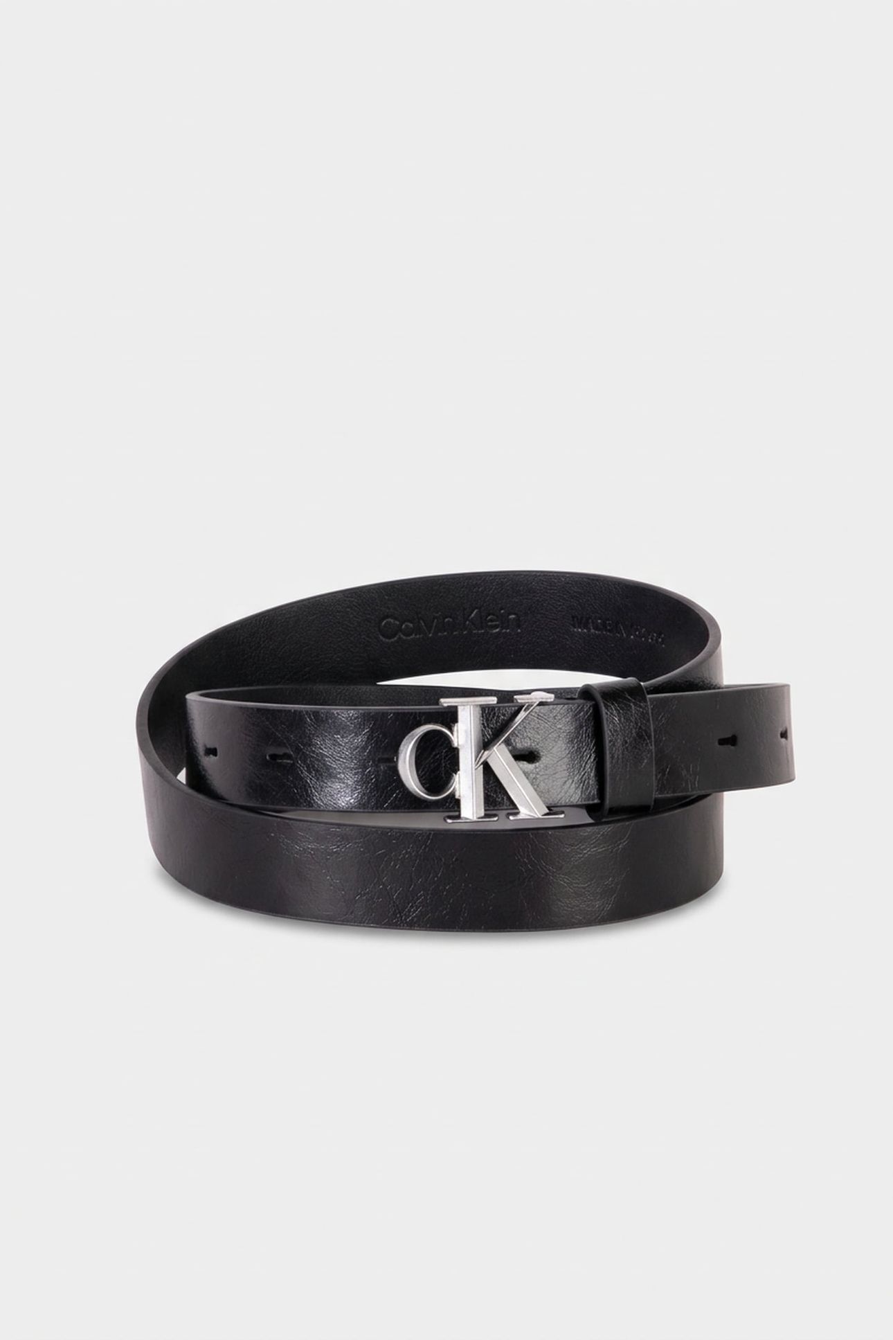 FACET CK BUCKLE GLOSS BELT BLACK/ANTIQUE NICKEL 1