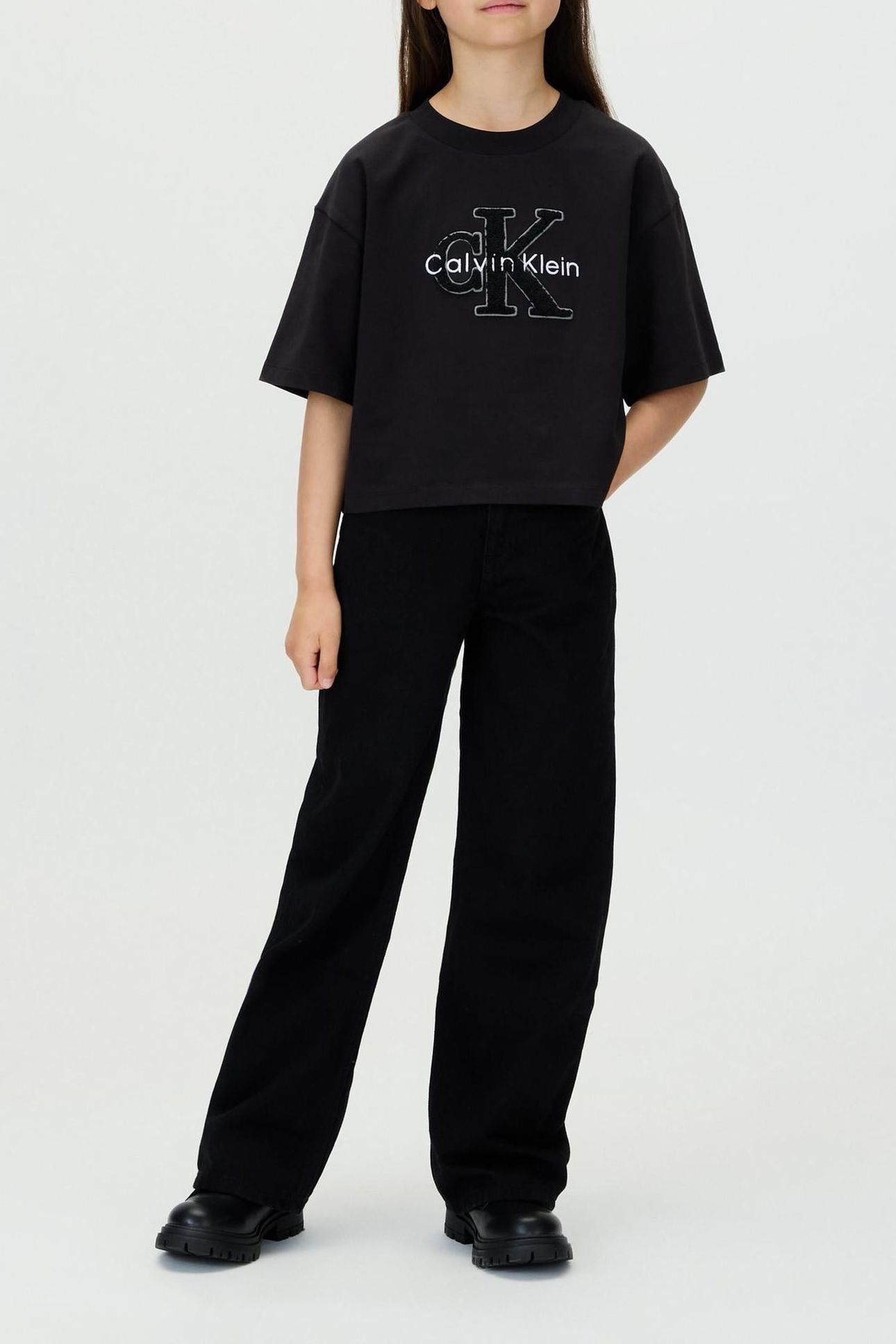 GIRLS HIGH RISE WIDE LEG CLEAN BLACK RGD 3